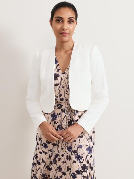 Phase Eight Petite Olivia Cropped Jacket, White, White