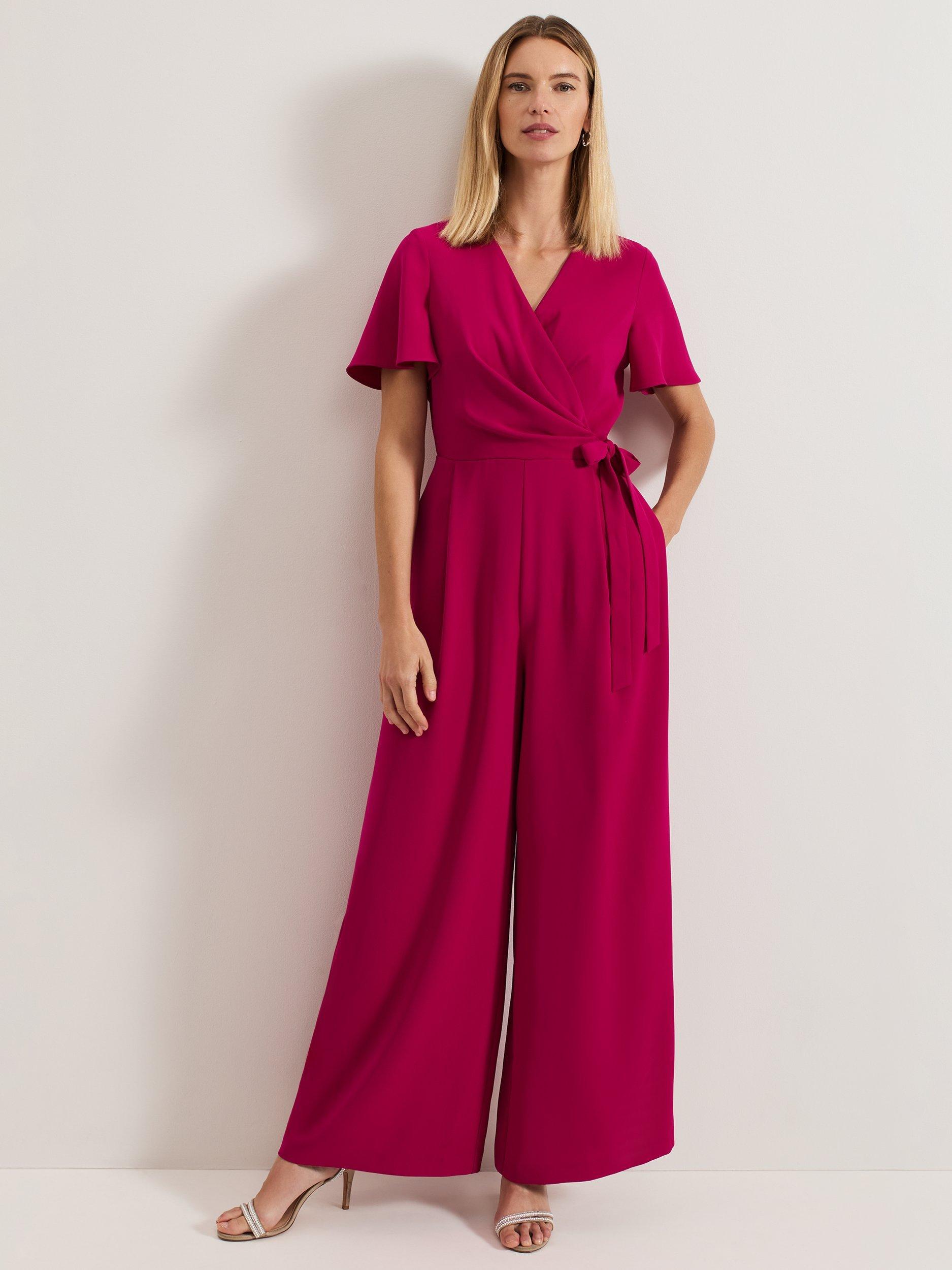 Product image 1 of 7, which shows Phase Eight Julissa Crepe Wide Leg Jumpsuit, Pink, 8