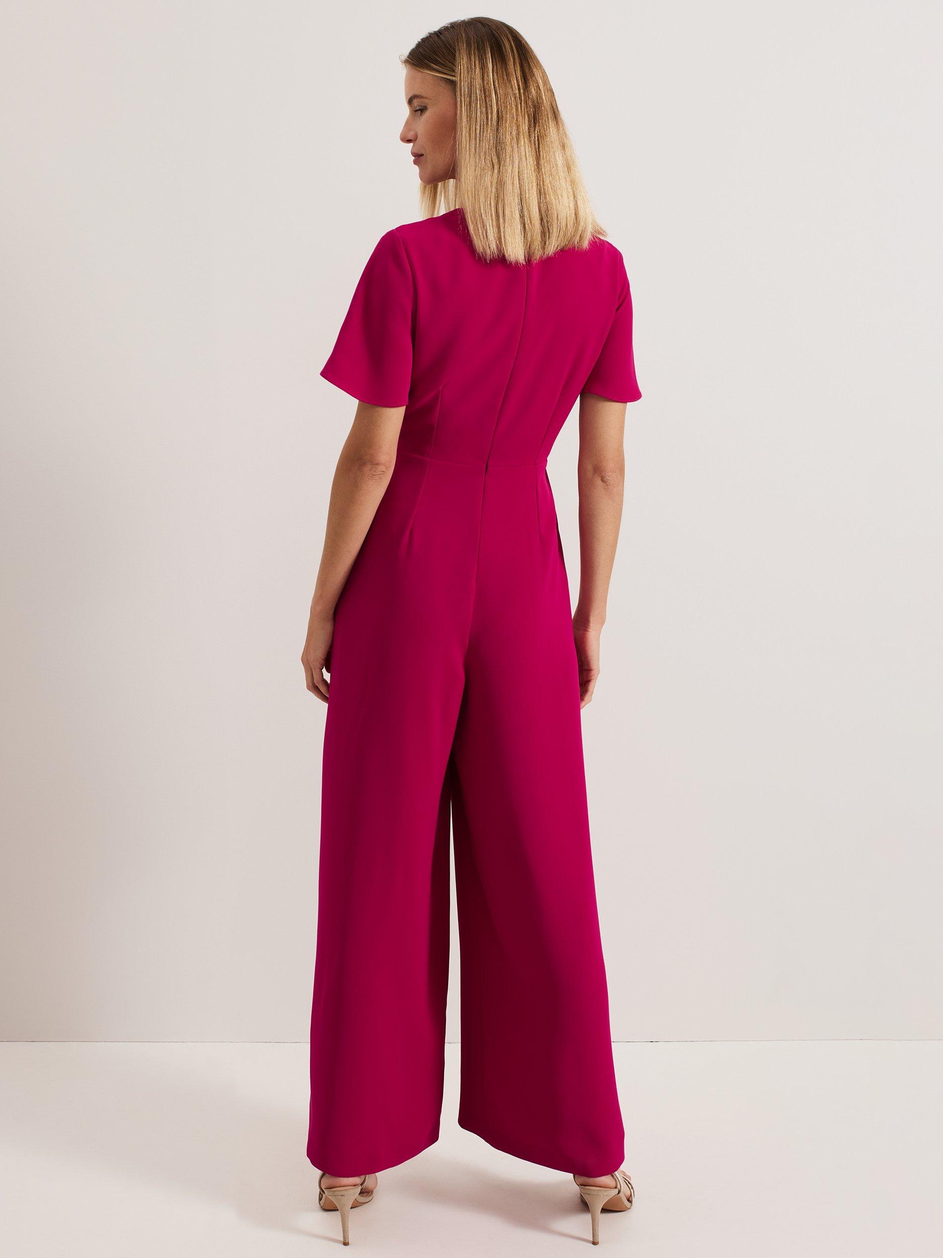 Product image 2 of 7, which shows Phase Eight Julissa Crepe Wide Leg Jumpsuit, Pink, 8