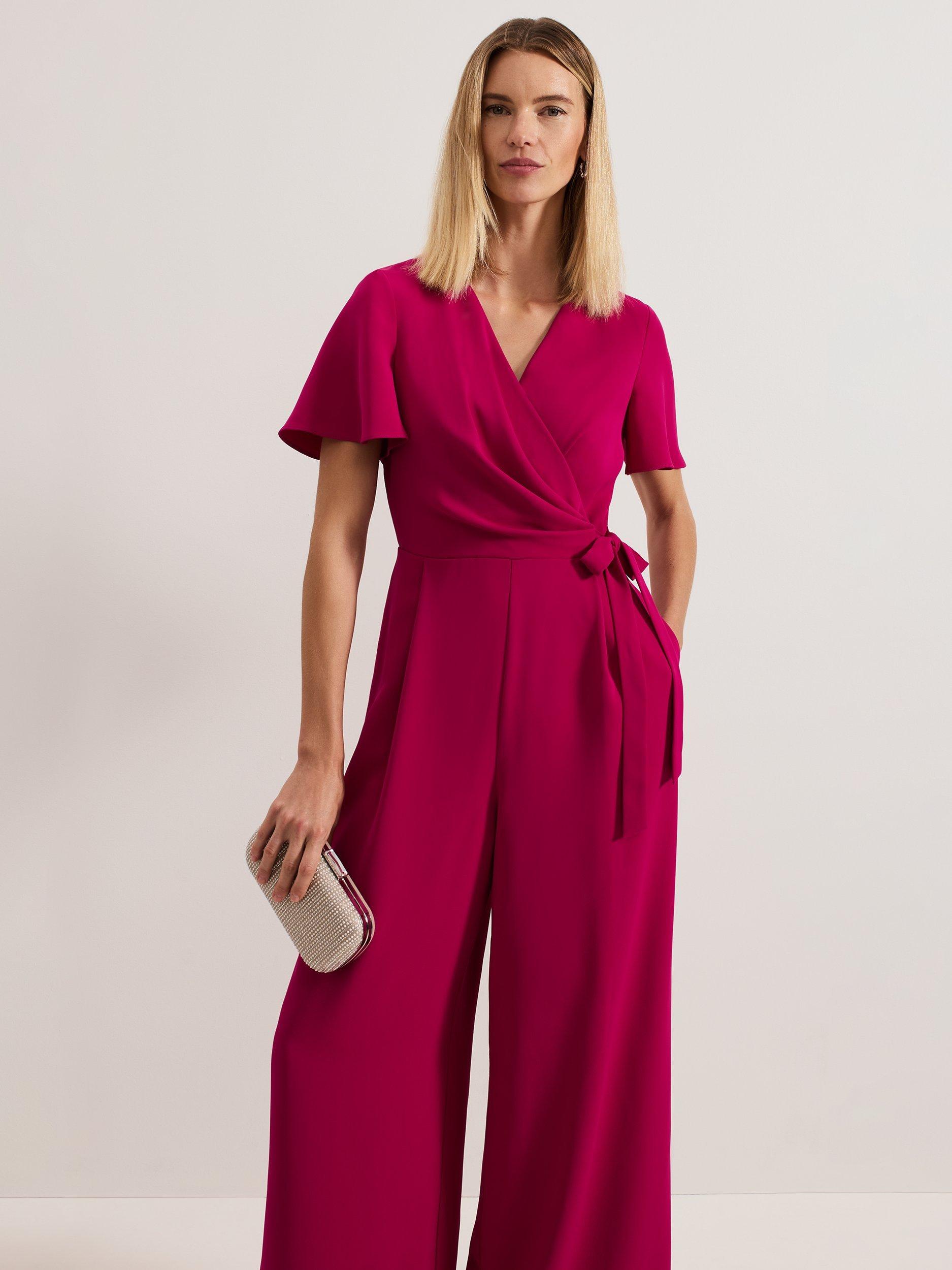Product image 3 of 7, which shows Phase Eight Julissa Crepe Wide Leg Jumpsuit, Pink, 8