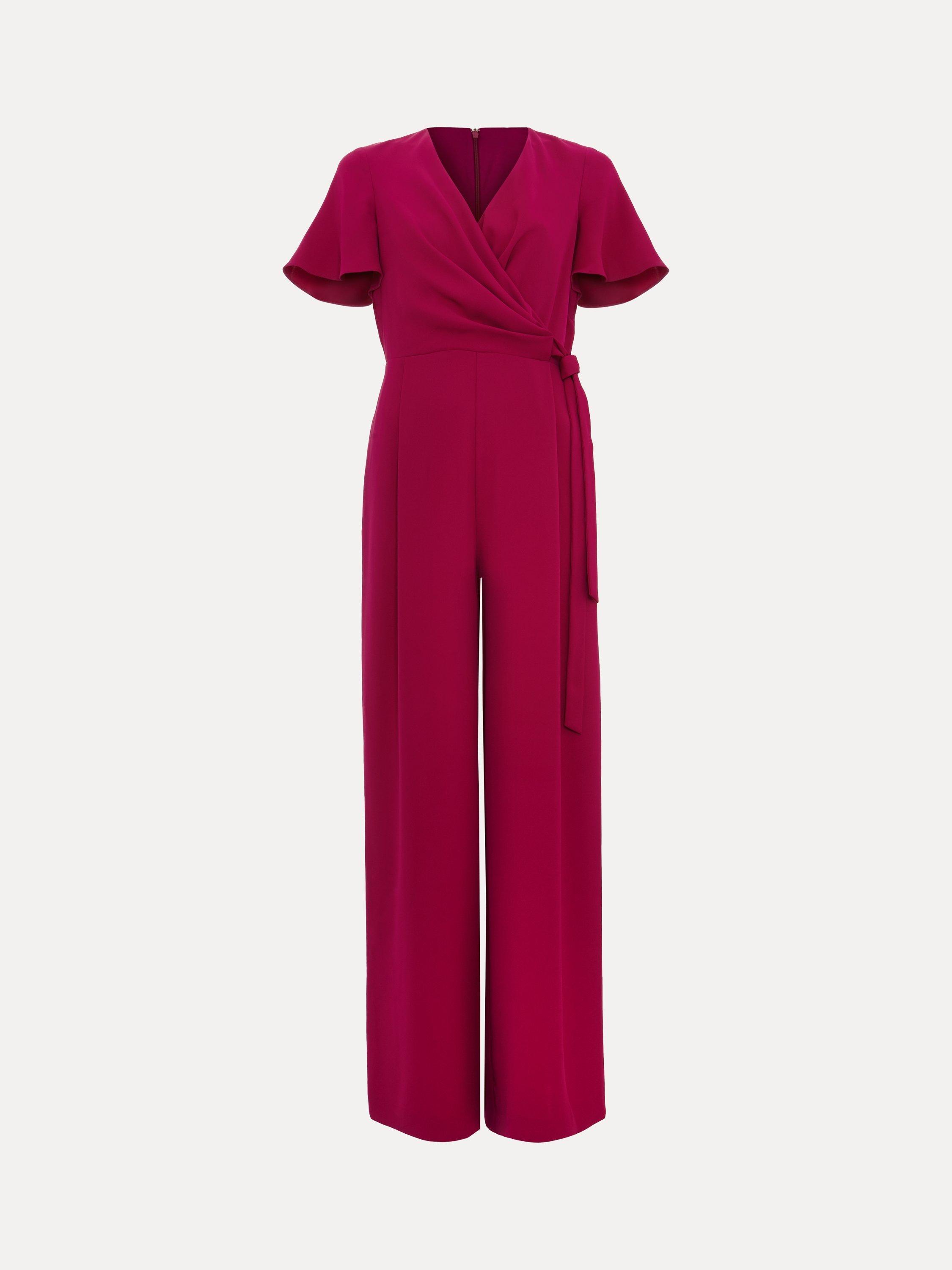 Product image 5 of 7, which shows Phase Eight Julissa Crepe Wide Leg Jumpsuit, Pink, 8