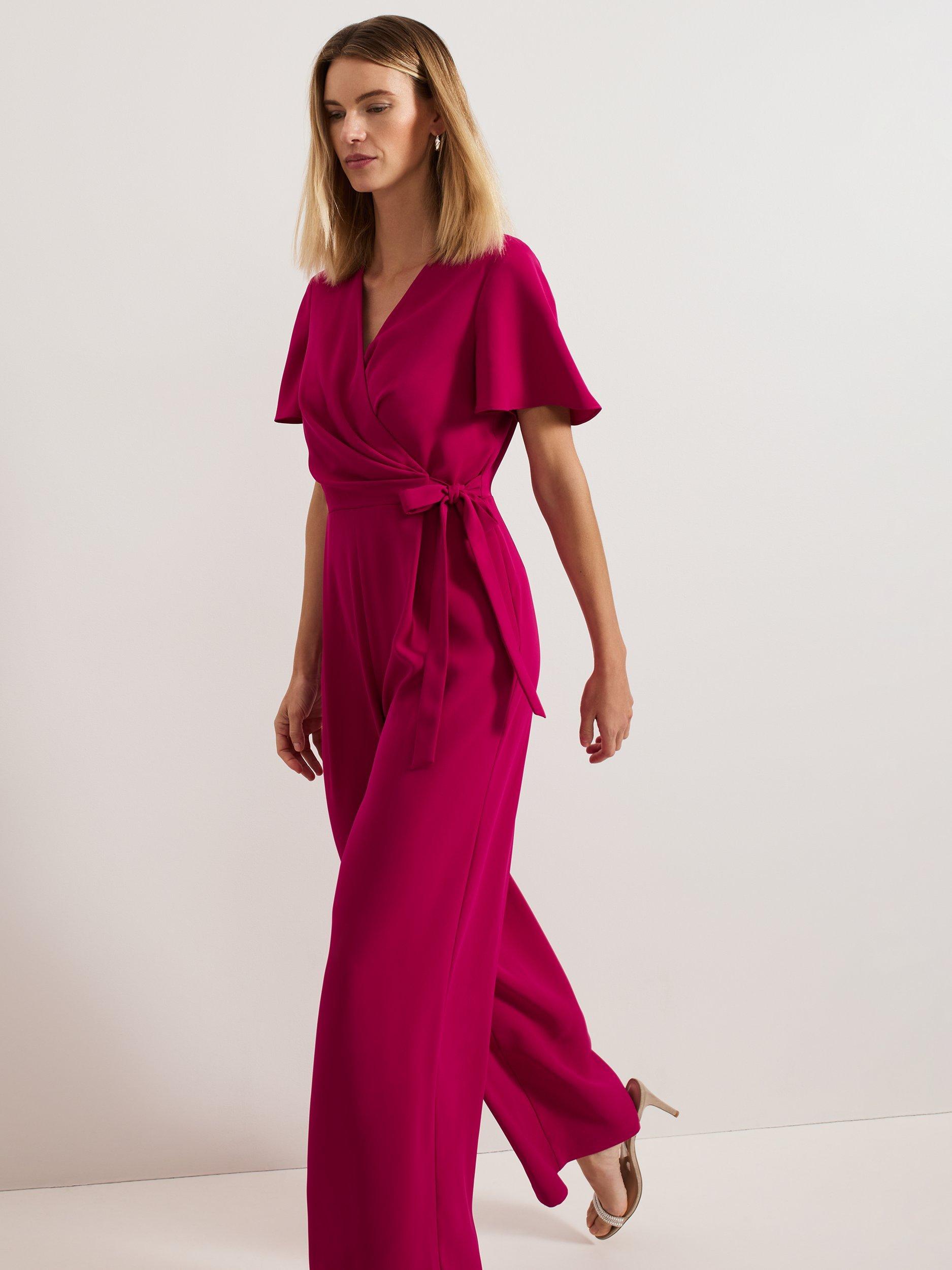 Product image 7 of 7, which shows Phase Eight Julissa Crepe Wide Leg Jumpsuit, Pink, 8