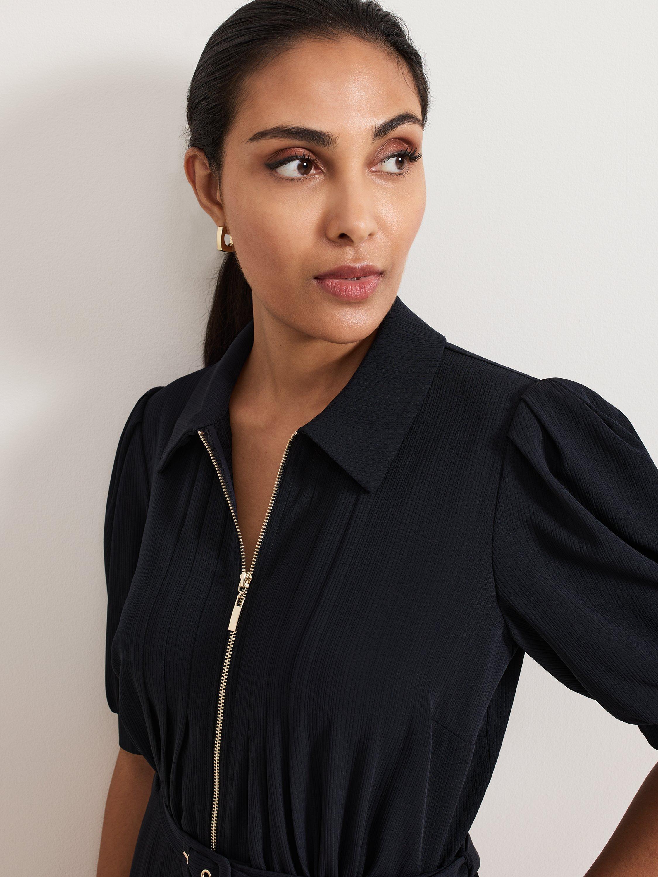 Product image 4 of 7, which shows Phase Eight Petite Candice Zip Jumpsuit, Navy, 8