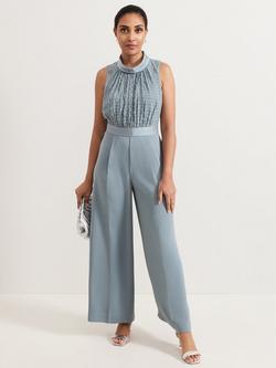 Phase Eight Petite Eliza Wide Leg Jumpsuit, Light Blue, Light Blue