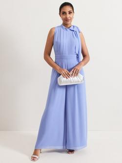 Phase Eight Petite Lucie Tie Neck Jumpsuit, Light Blue, Light Blue