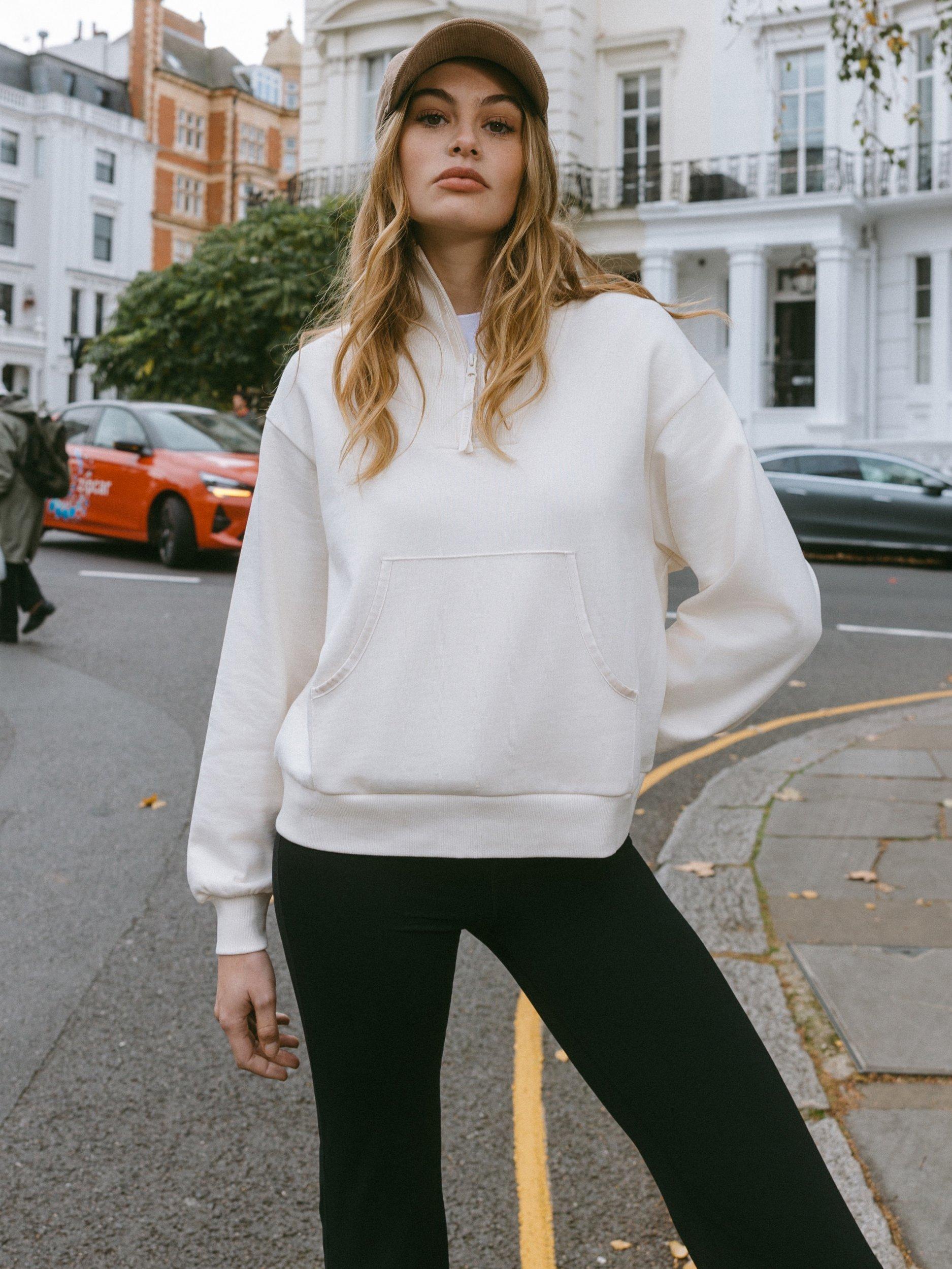 Product image 1 of 7, which shows Chelsea Peers 1/4 Zip Pure Organic Cotton Sweatshirt, Off White, 18