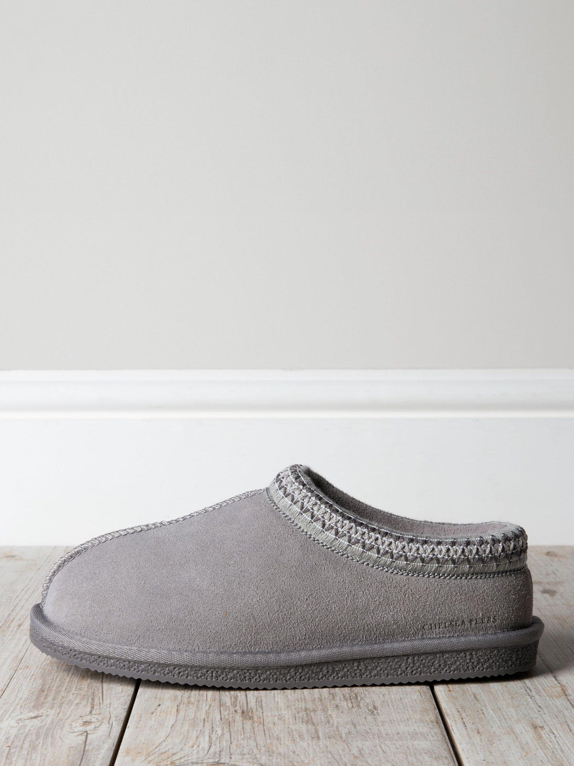 Product image 1 of 5, which shows Chelsea Peers Suede Sheepskin Short Boot Slippers, Grey, S