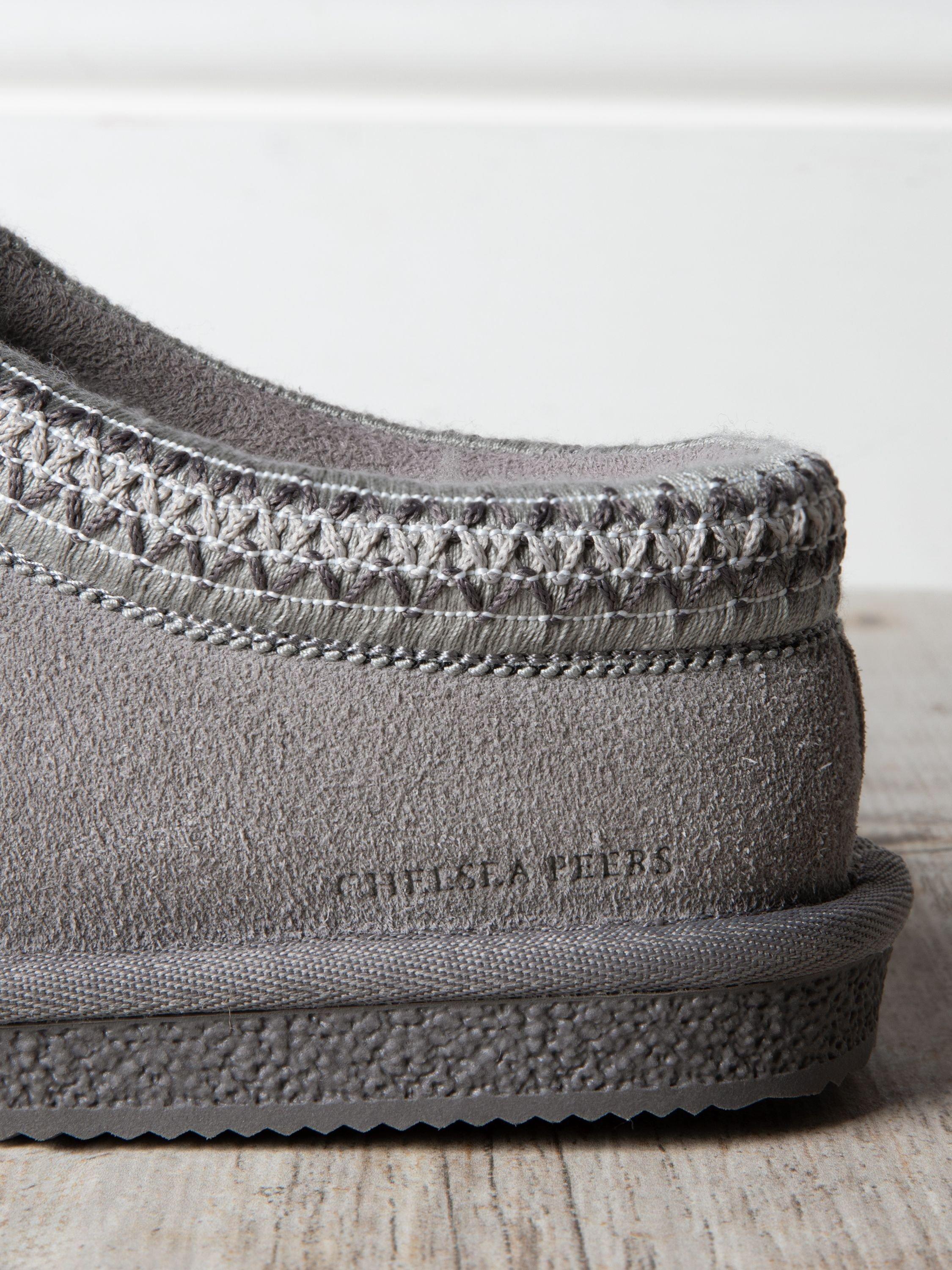 Product image 2 of 5, which shows Chelsea Peers Suede Sheepskin Short Boot Slippers, Grey, S