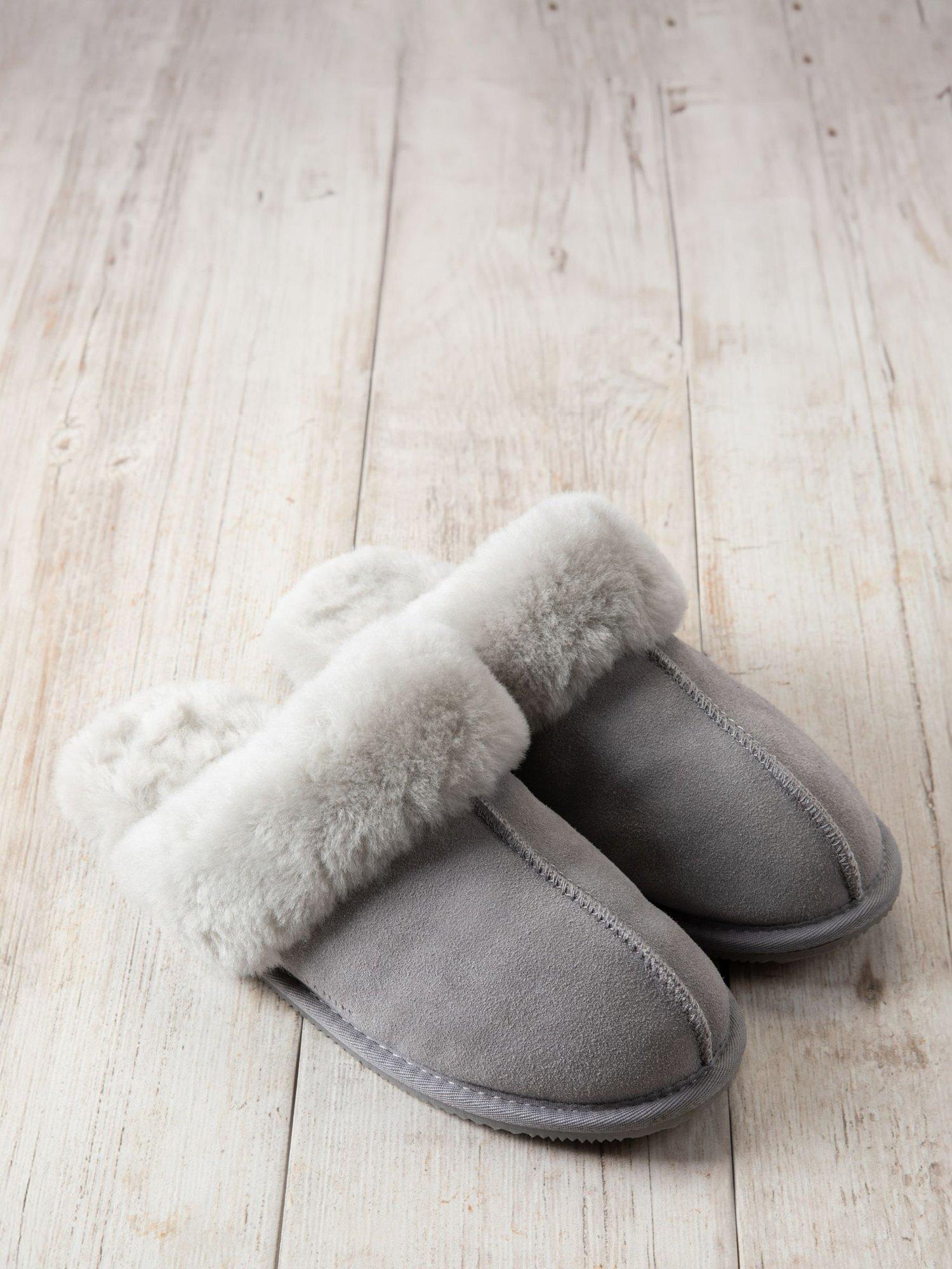 Product image 1 of 4, which shows Chelsea Peers Suede Sheepskin Mule Slippers, Grey, L