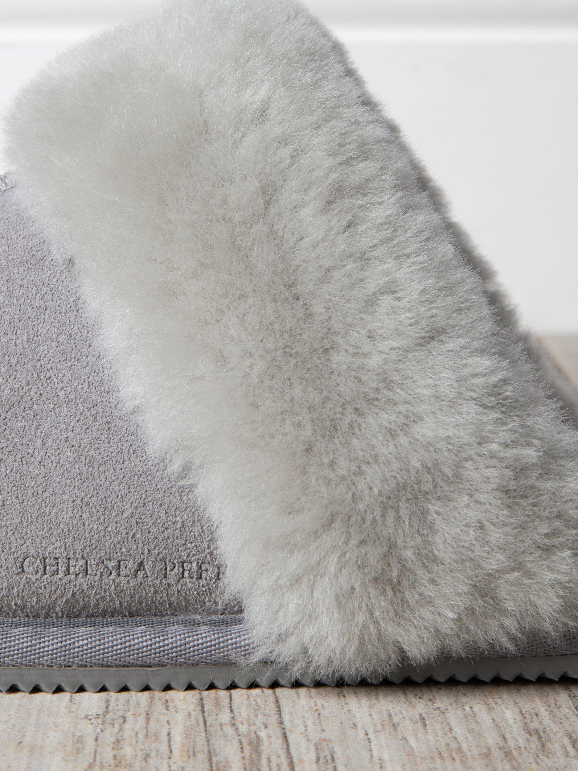 Product image 2 of 4, which shows Chelsea Peers Suede Sheepskin Mule Slippers, Grey, L
