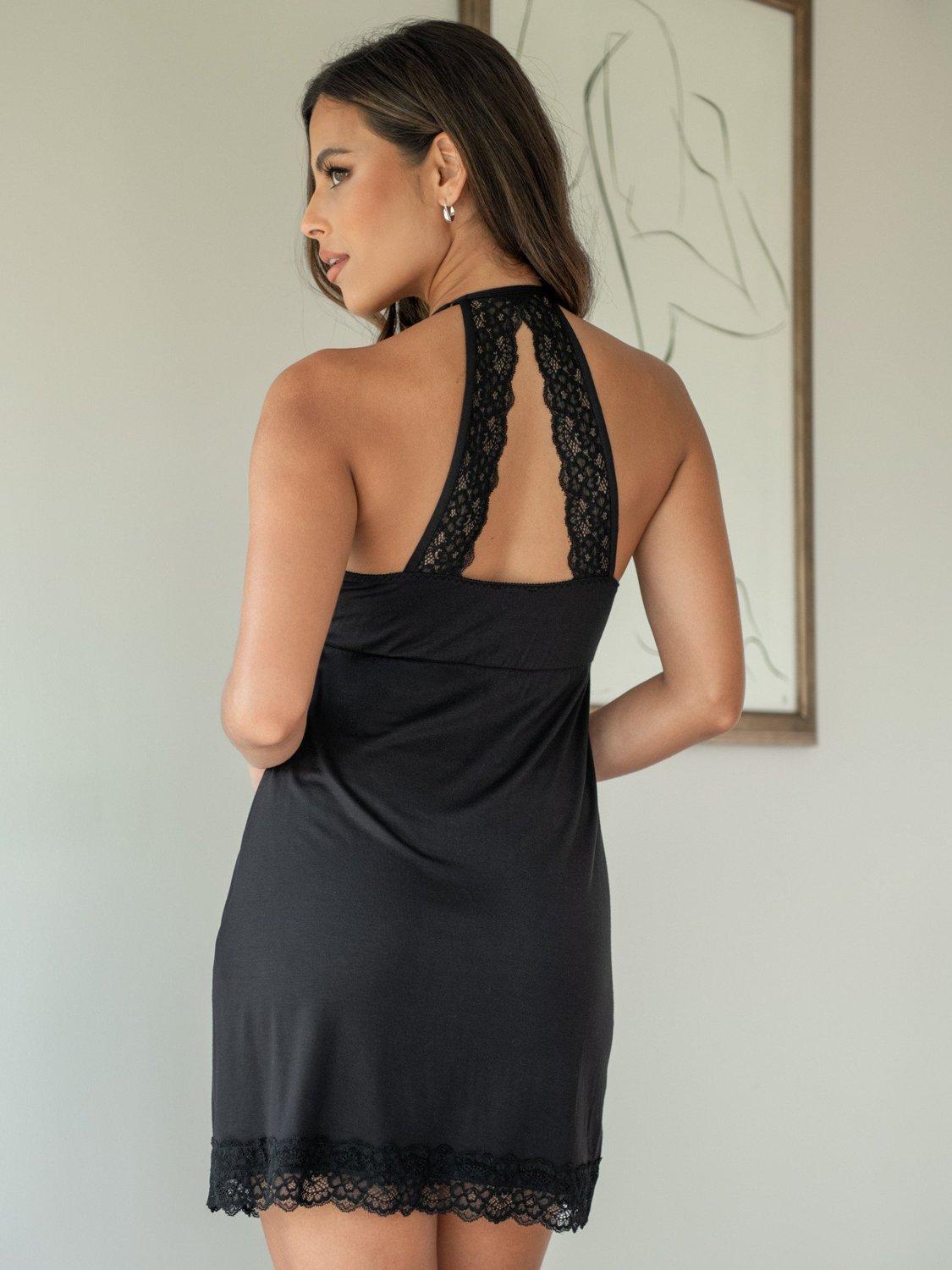 Product image 4 of 8, which shows Pour Moi Sofa Loves Lace Sheer Panel Chemise, Black, 8