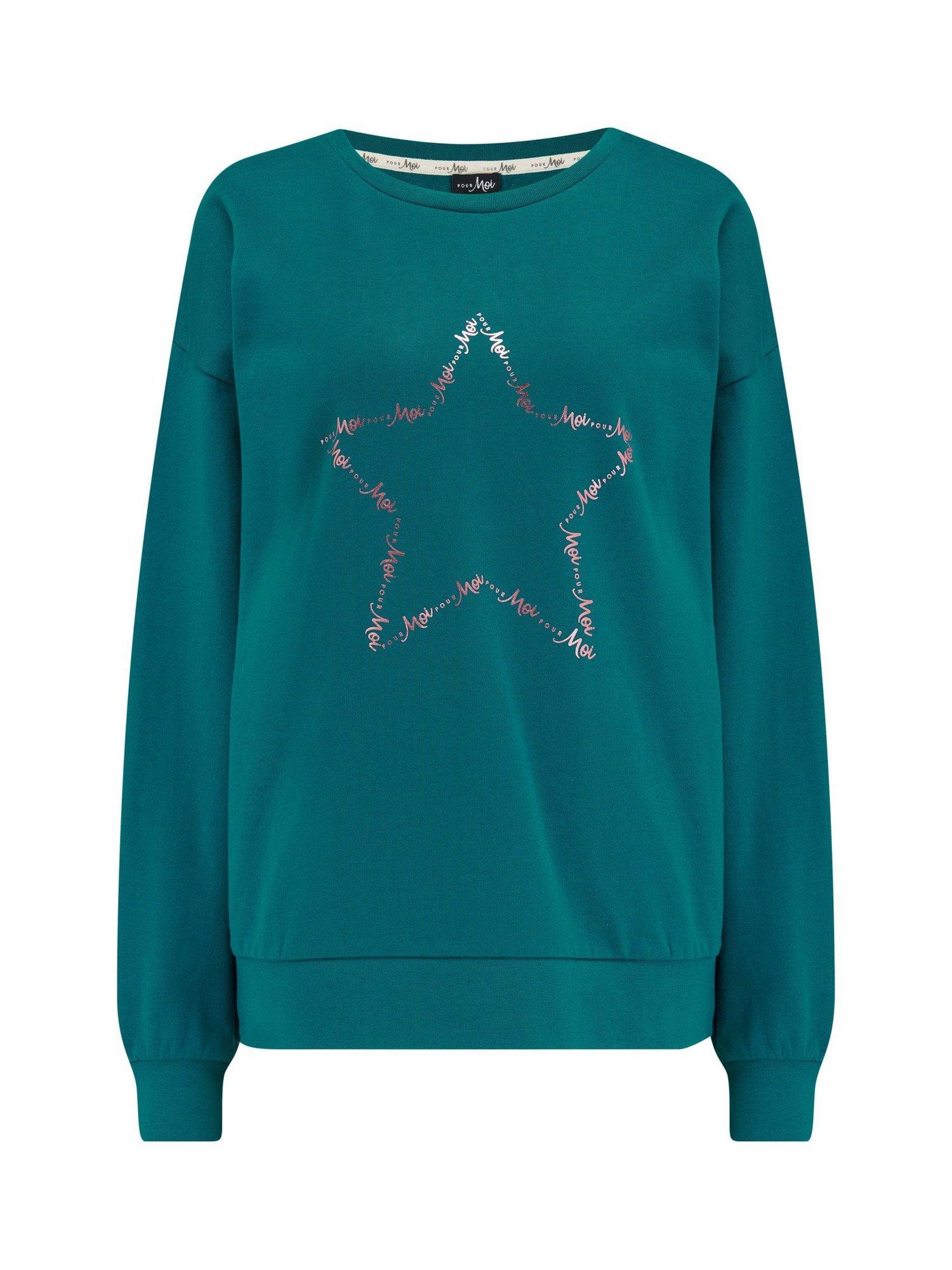 Product image 6 of 9, which shows Pour Moi Logo Sweatshirt Cosy Check Pyjama Set, Light Pink/Teal, 8