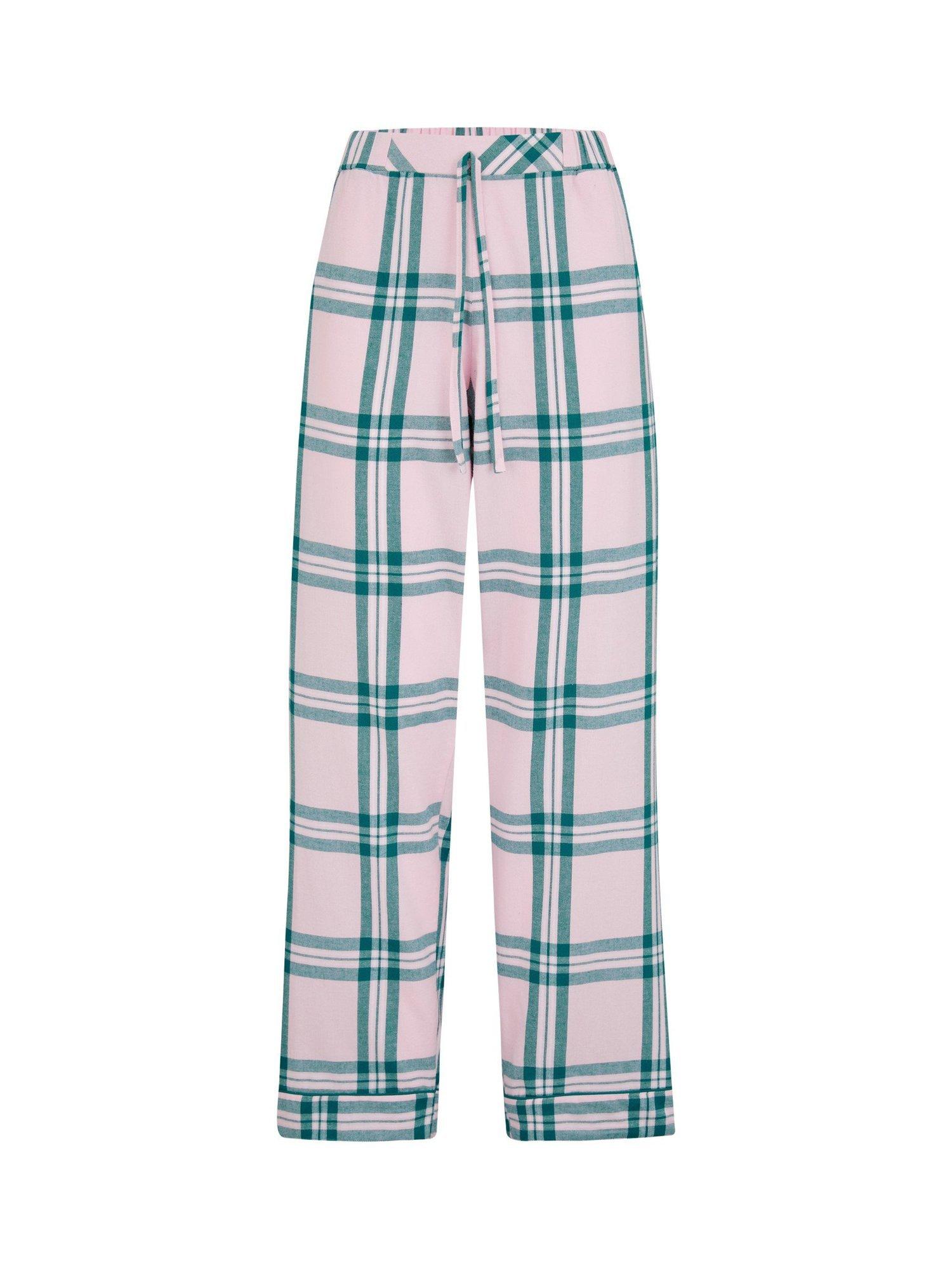 Product image 7 of 9, which shows Pour Moi Logo Sweatshirt Cosy Check Pyjama Set, Light Pink/Teal, 8