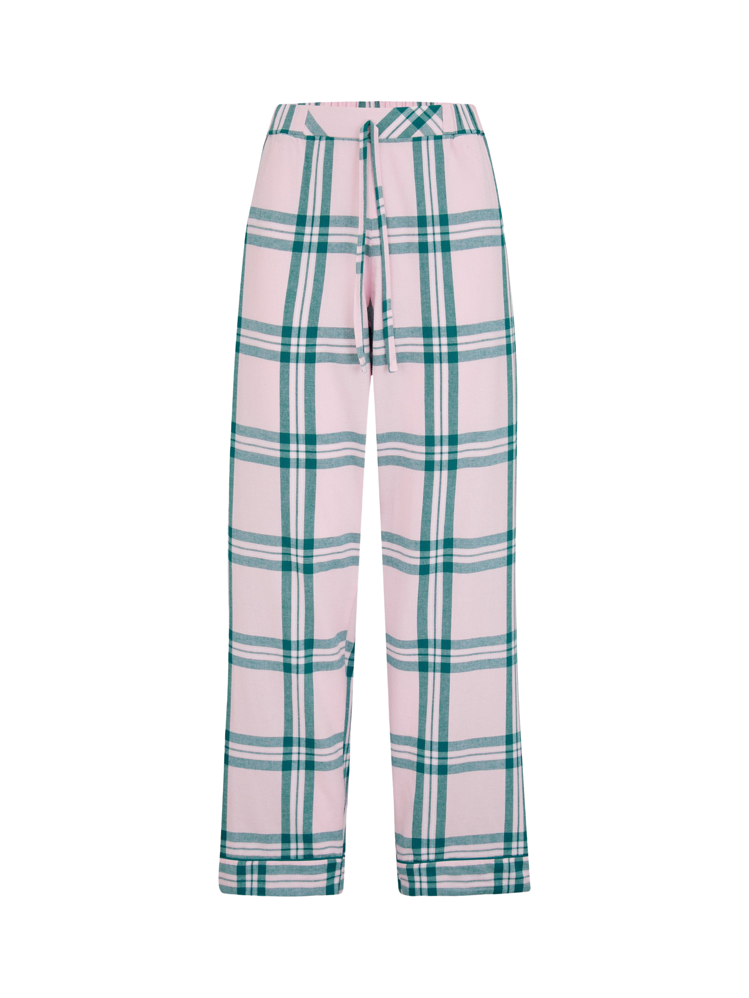 Product image 8 of 9, which shows Pour Moi Logo Sweatshirt Cosy Check Pyjama Set, Light Pink/Teal, 8