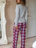 Pour Moi Rib Jersey Lace Trim Henley Pyjama Set, Navy/Red/White