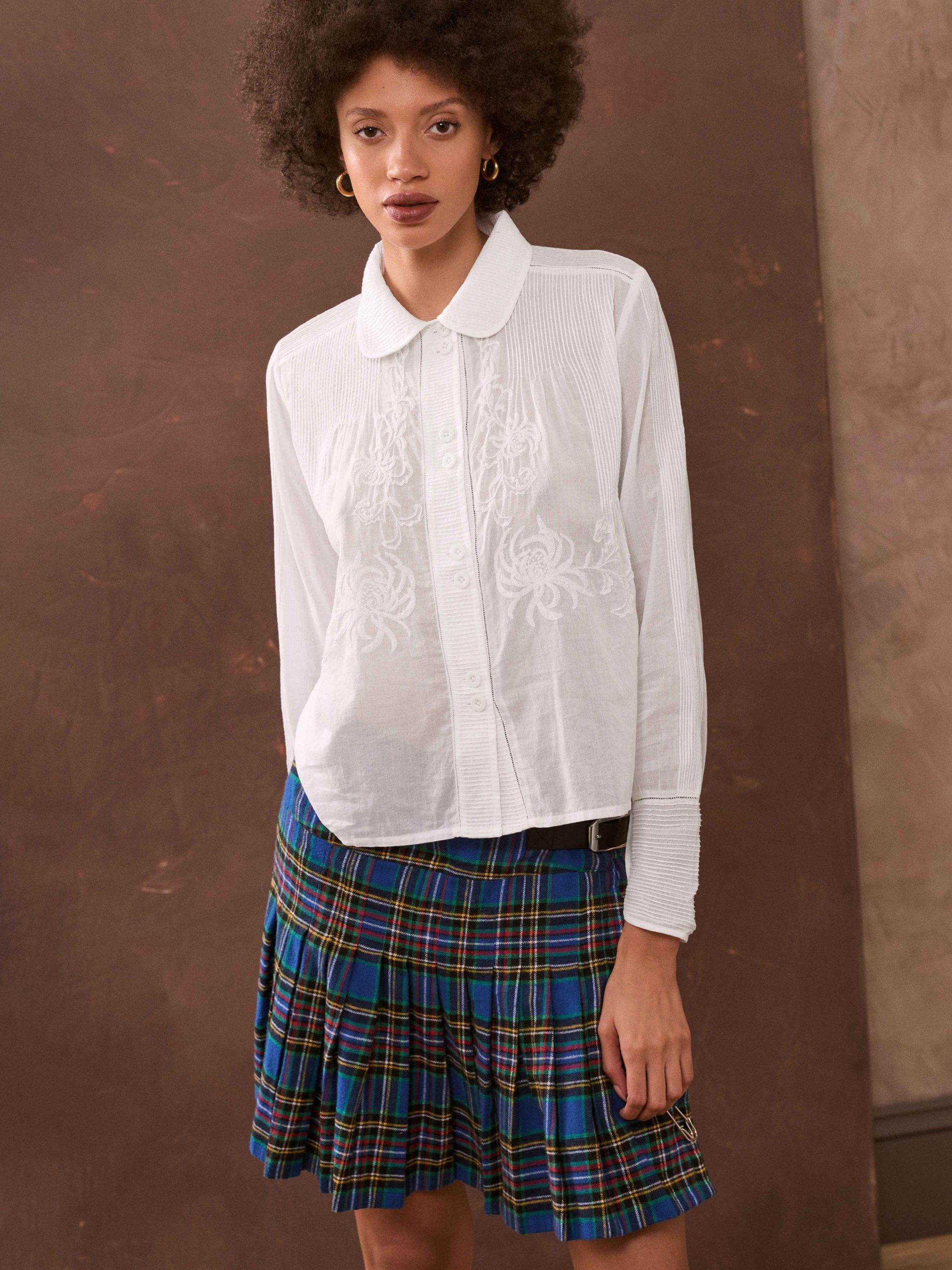 Brora Organic Cotton Applique Blouse, White