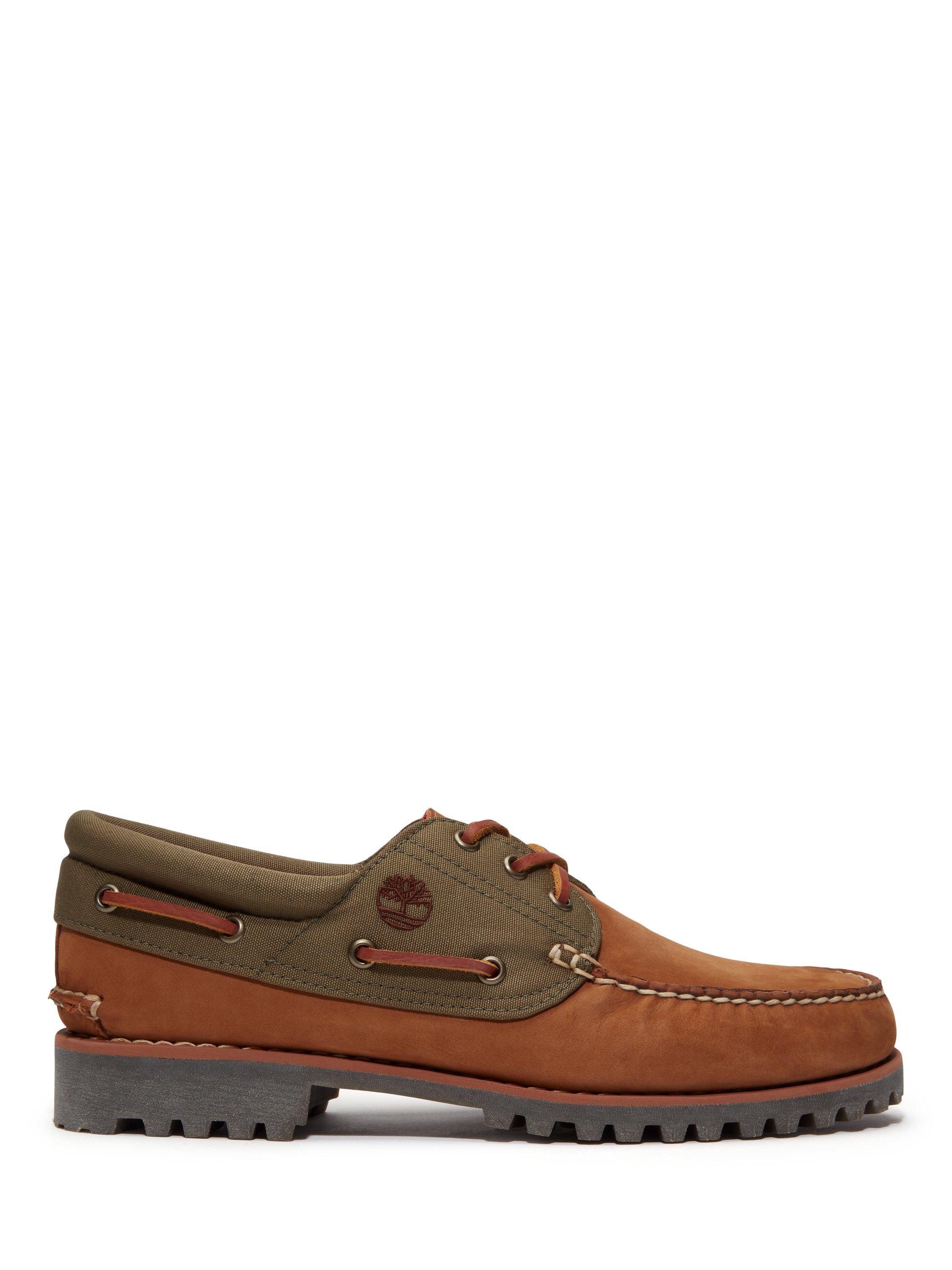 Product image 1 of 7, which shows Timberland Suede Authentic Handsewn Boat Shoes, Brown/Olive, 7
