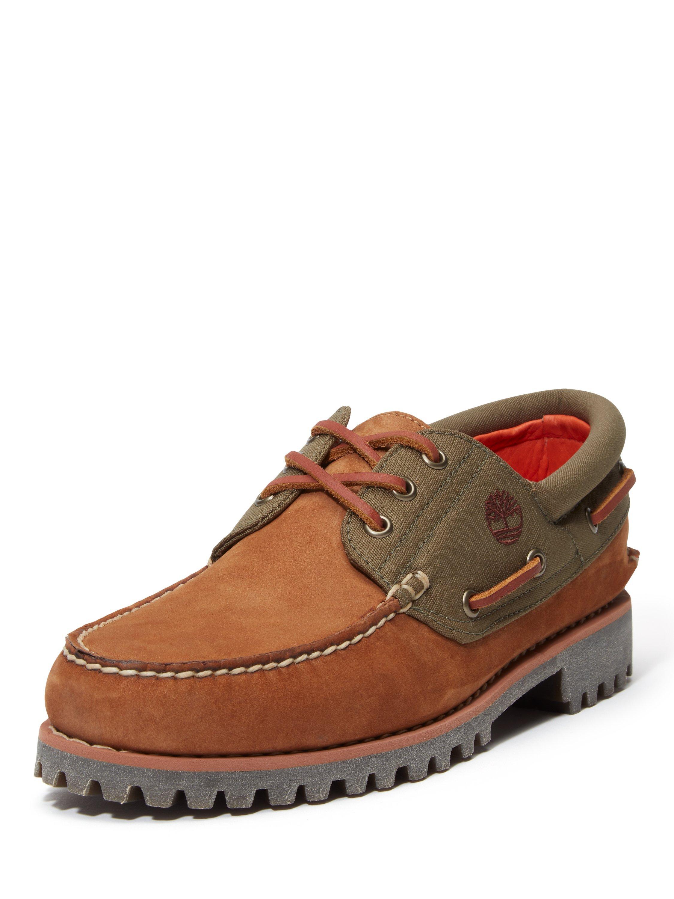 Product image 2 of 7, which shows Timberland Suede Authentic Handsewn Boat Shoes, Brown/Olive, 7