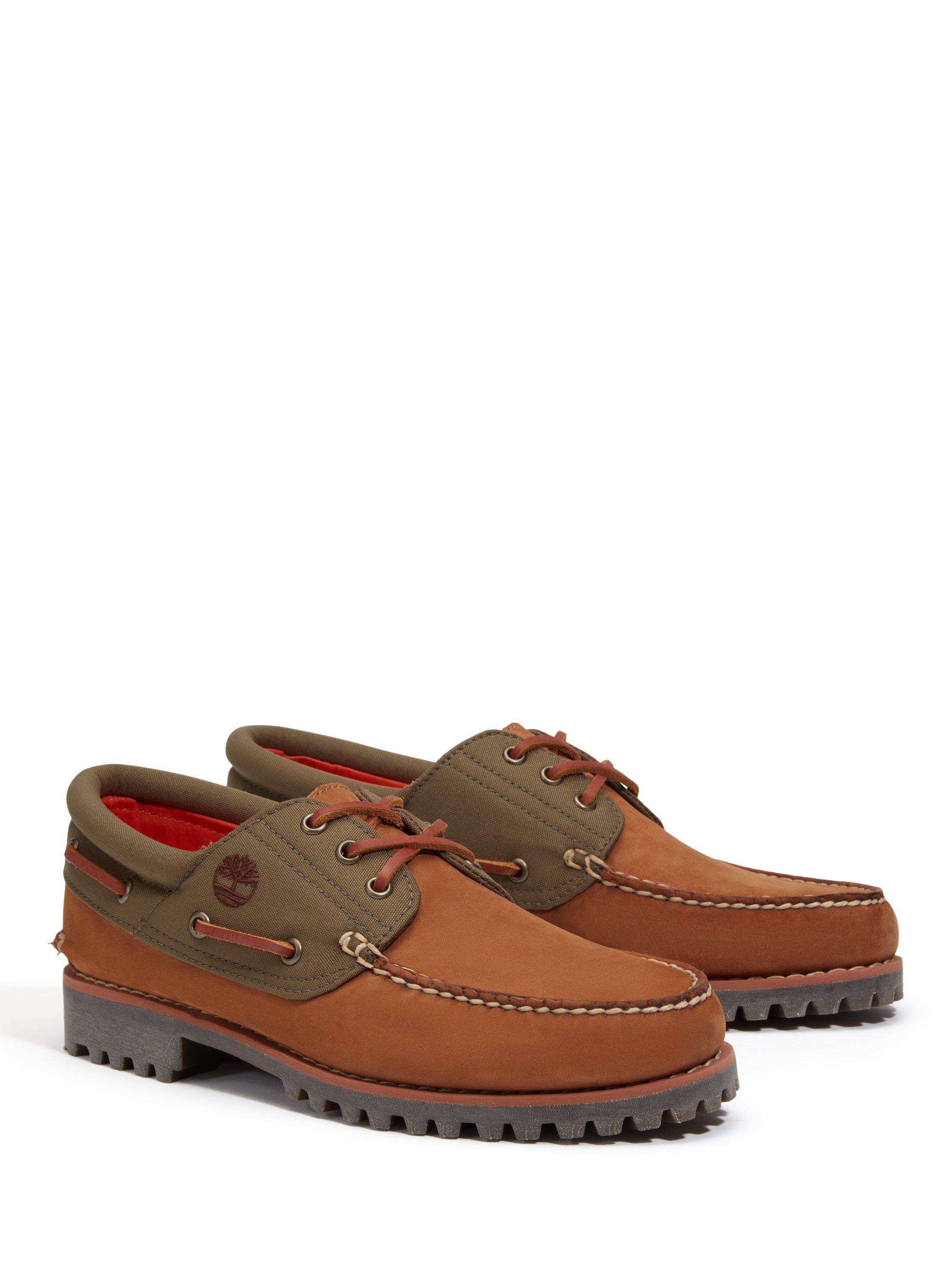 Product image 3 of 7, which shows Timberland Suede Authentic Handsewn Boat Shoes, Brown/Olive, 7