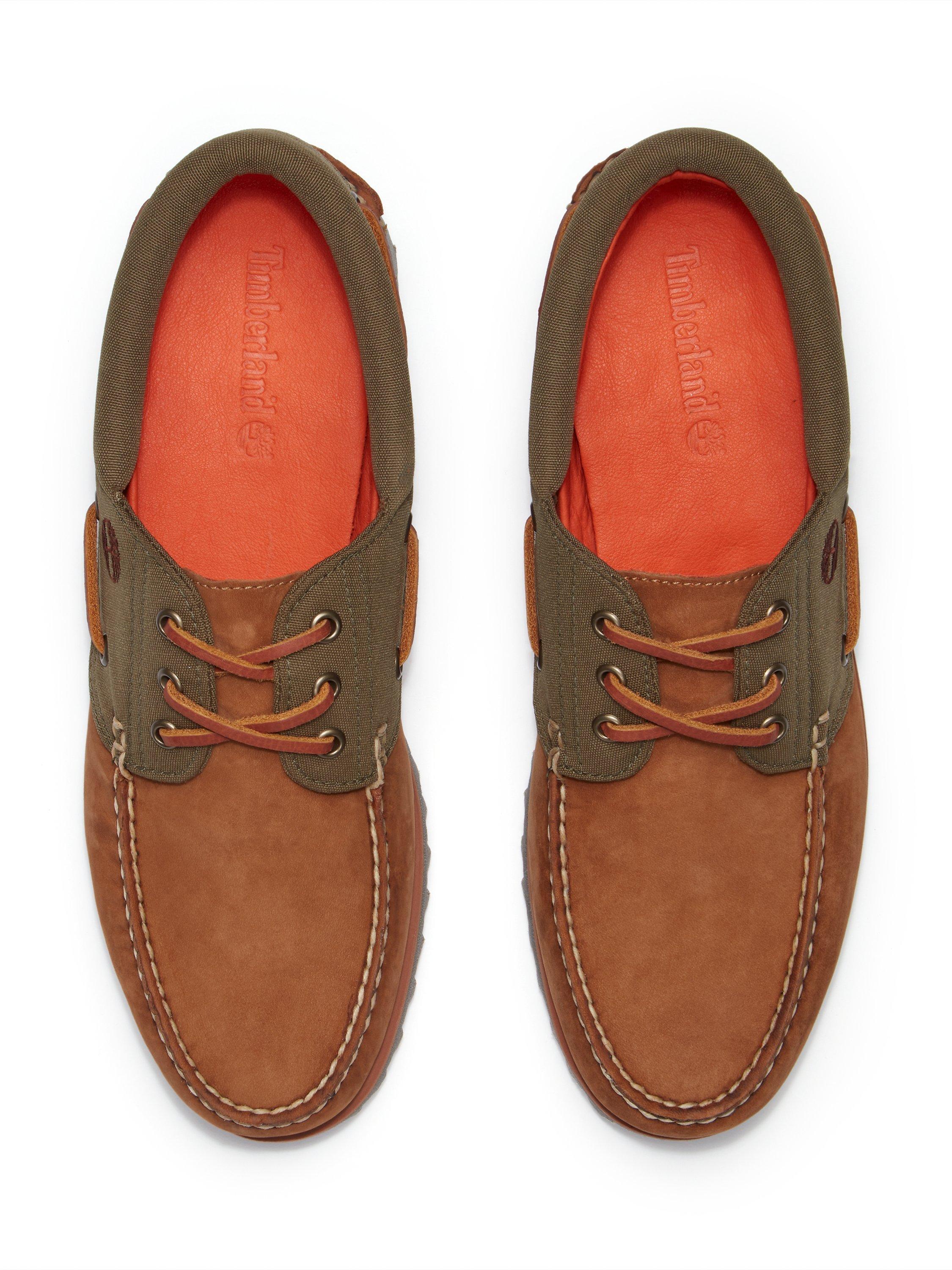 Product image 4 of 7, which shows Timberland Suede Authentic Handsewn Boat Shoes, Brown/Olive, 7