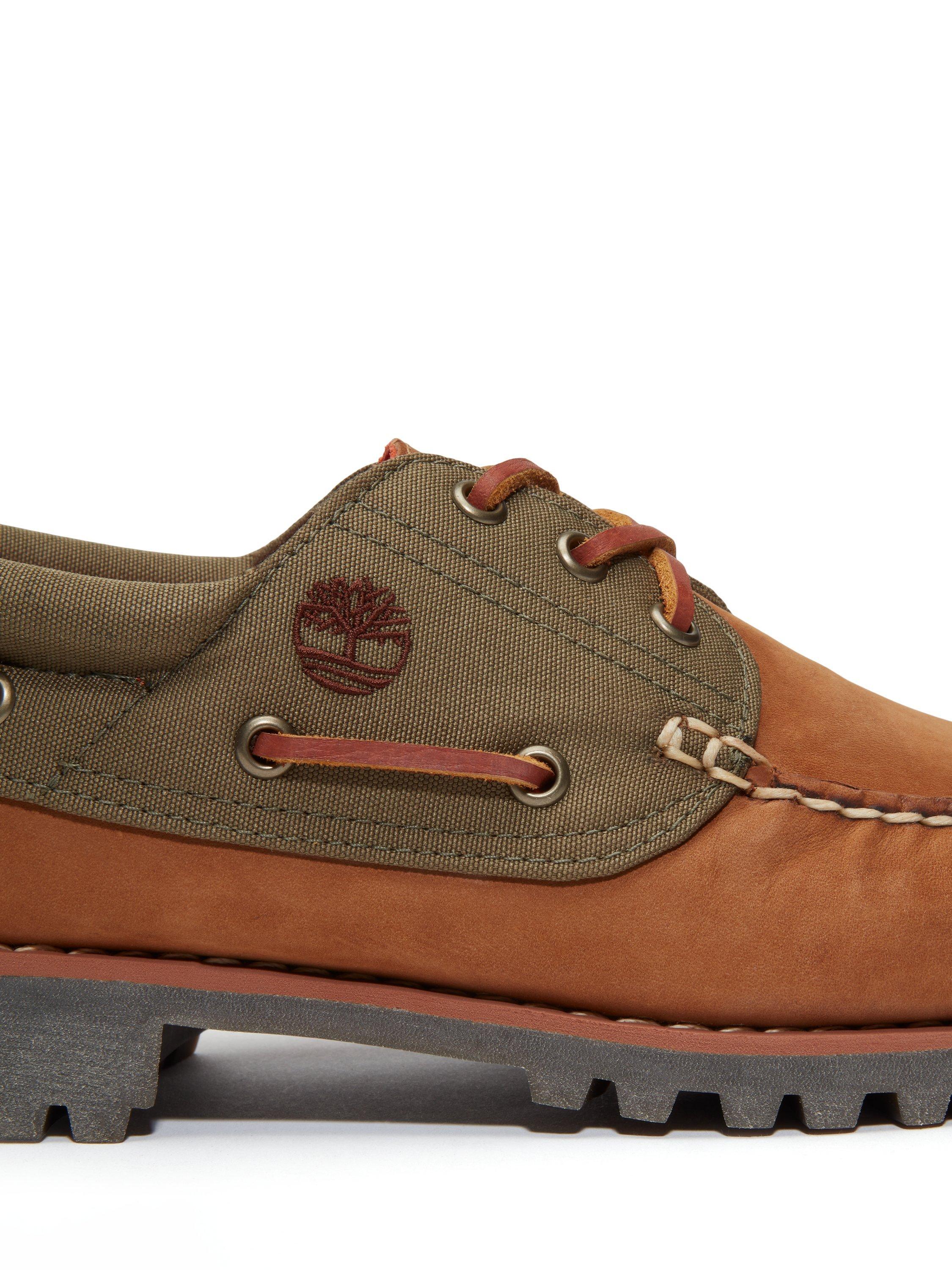 Product image 5 of 7, which shows Timberland Suede Authentic Handsewn Boat Shoes, Brown/Olive, 7