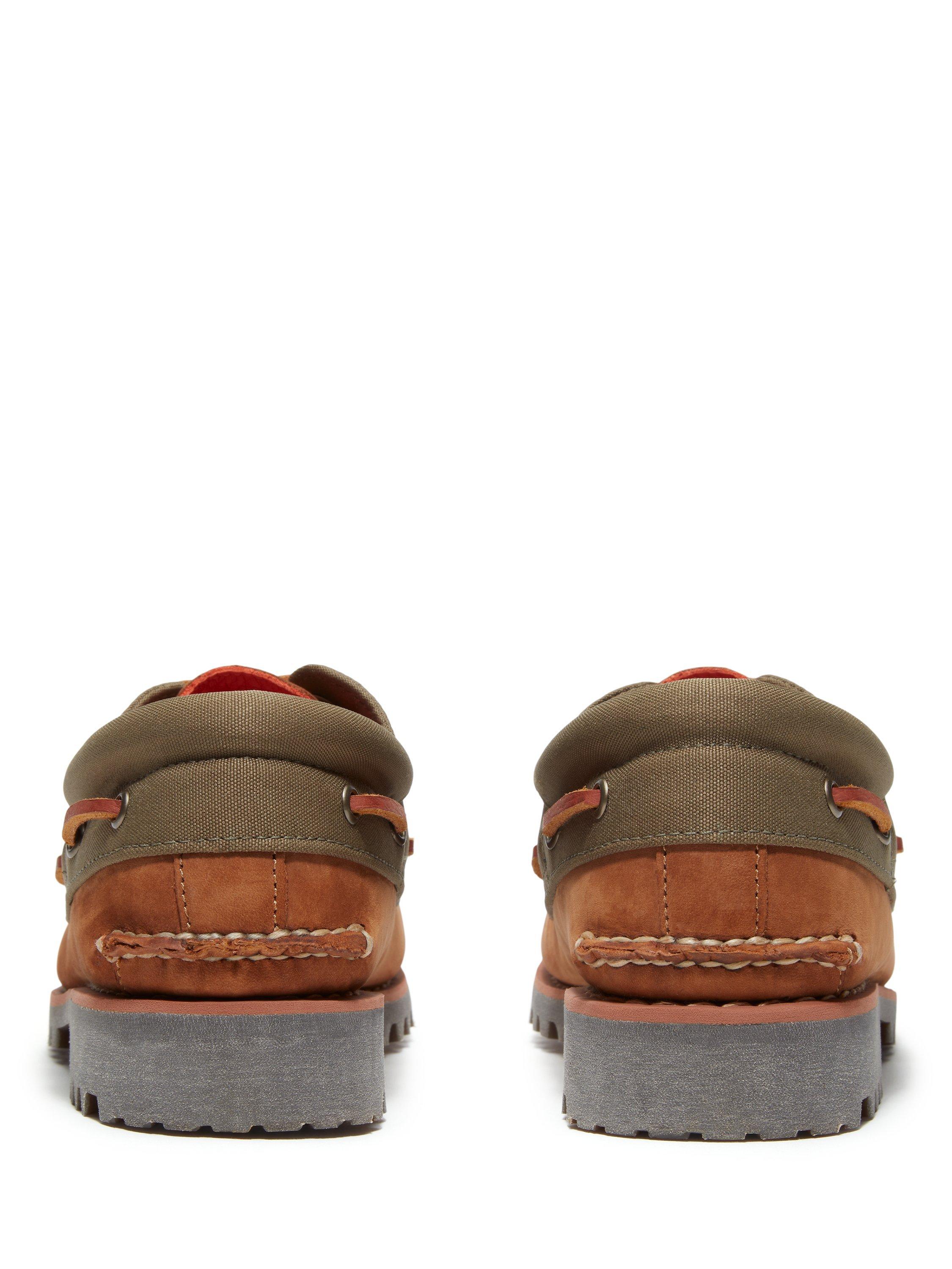 Product image 6 of 7, which shows Timberland Suede Authentic Handsewn Boat Shoes, Brown/Olive, 7