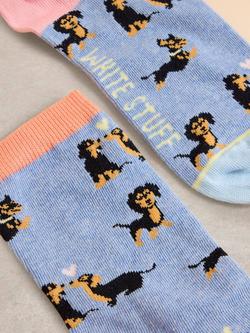 White Stuff Kissing Dogs Organic Cotton Rich Socks, Light Blue/Multi - view 2, Light Blue/Multi