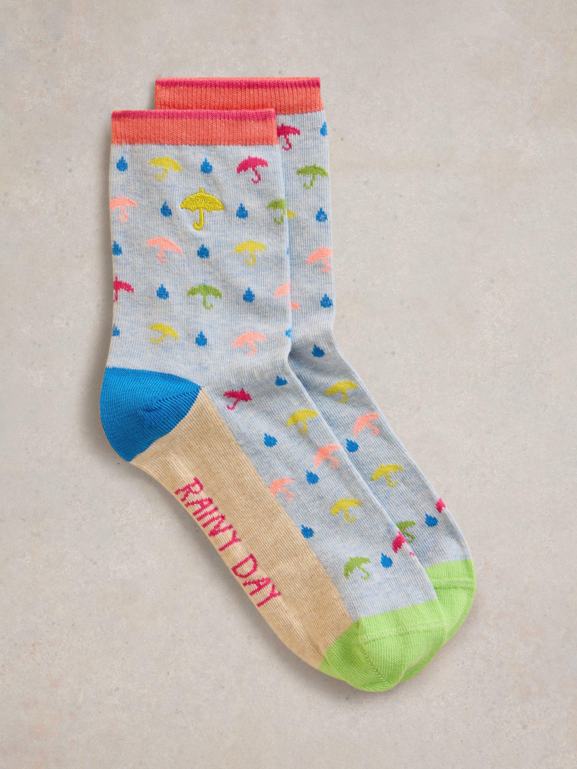 White Stuff Rainy Organic Cotton Socks, Lgt Blue