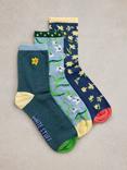 White Stuff Flowers Organic Cotton Rich Socks, Pack of 3, Blue/Multi