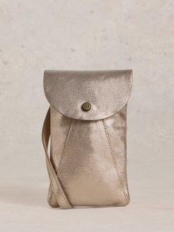 White Stuff Coco Leather Phone Bag, Gold, Gold