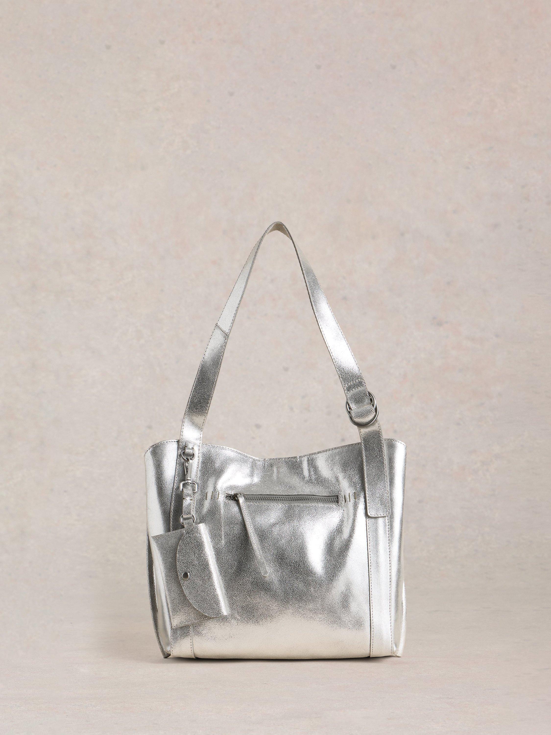 White Stuff Hannah Metallic Leather Tote Bag, Silver