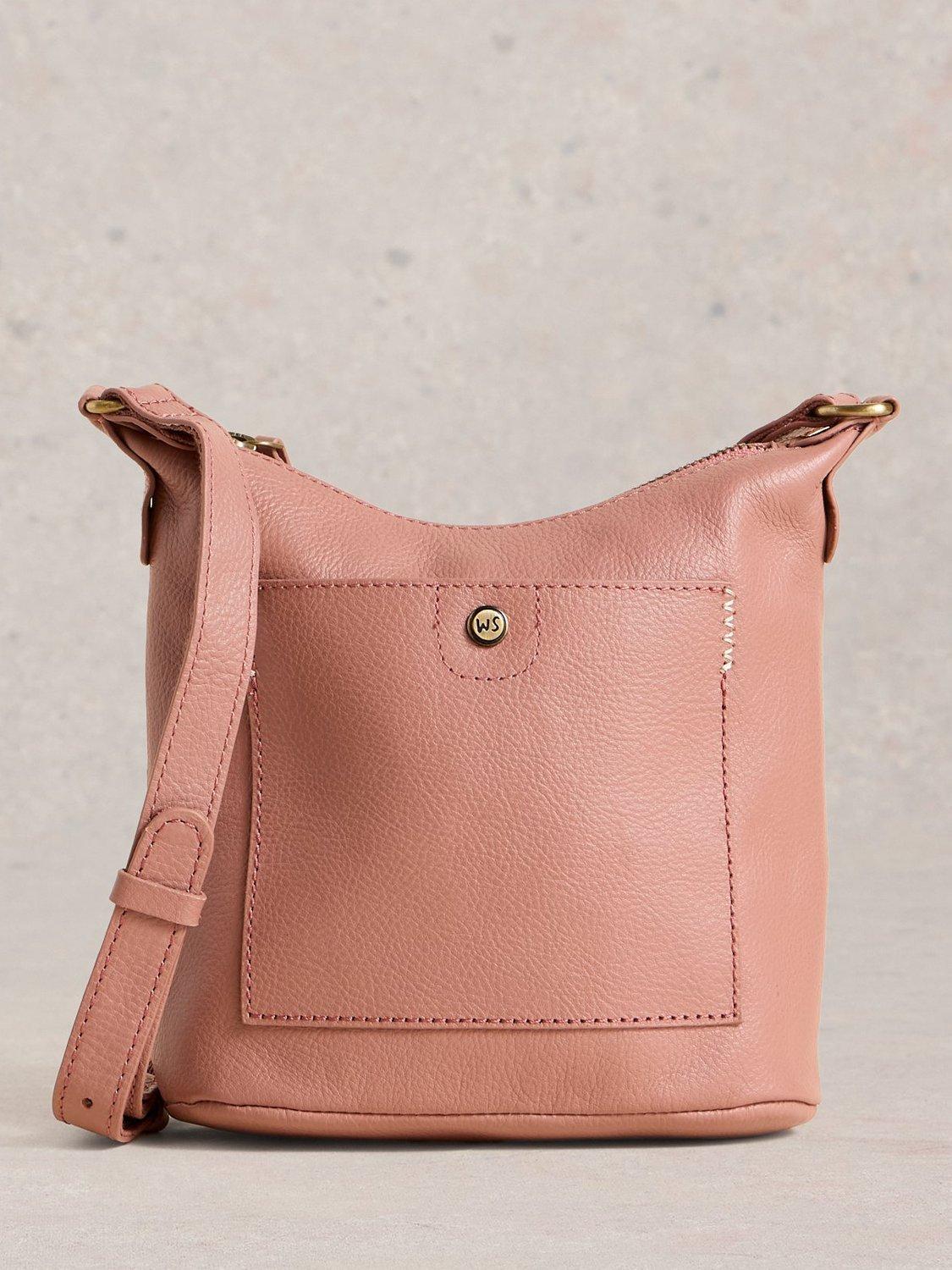 Product image 1 of 4, which shows White Stuff Mini Fern Leather Crossbody Bag, Mid Pink