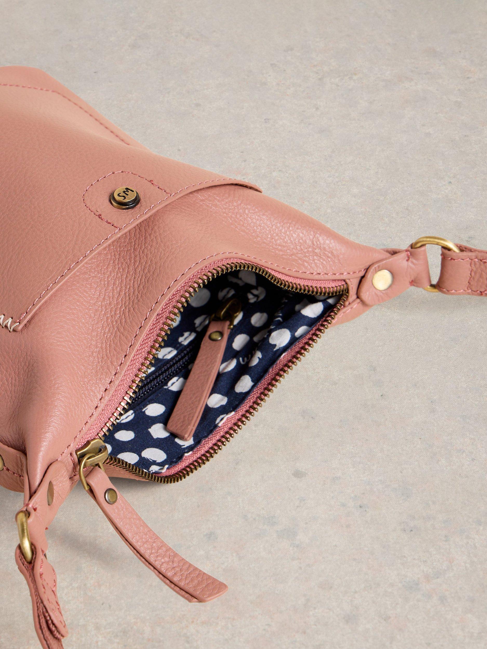 Product image 3 of 4, which shows White Stuff Mini Fern Leather Crossbody Bag, Mid Pink