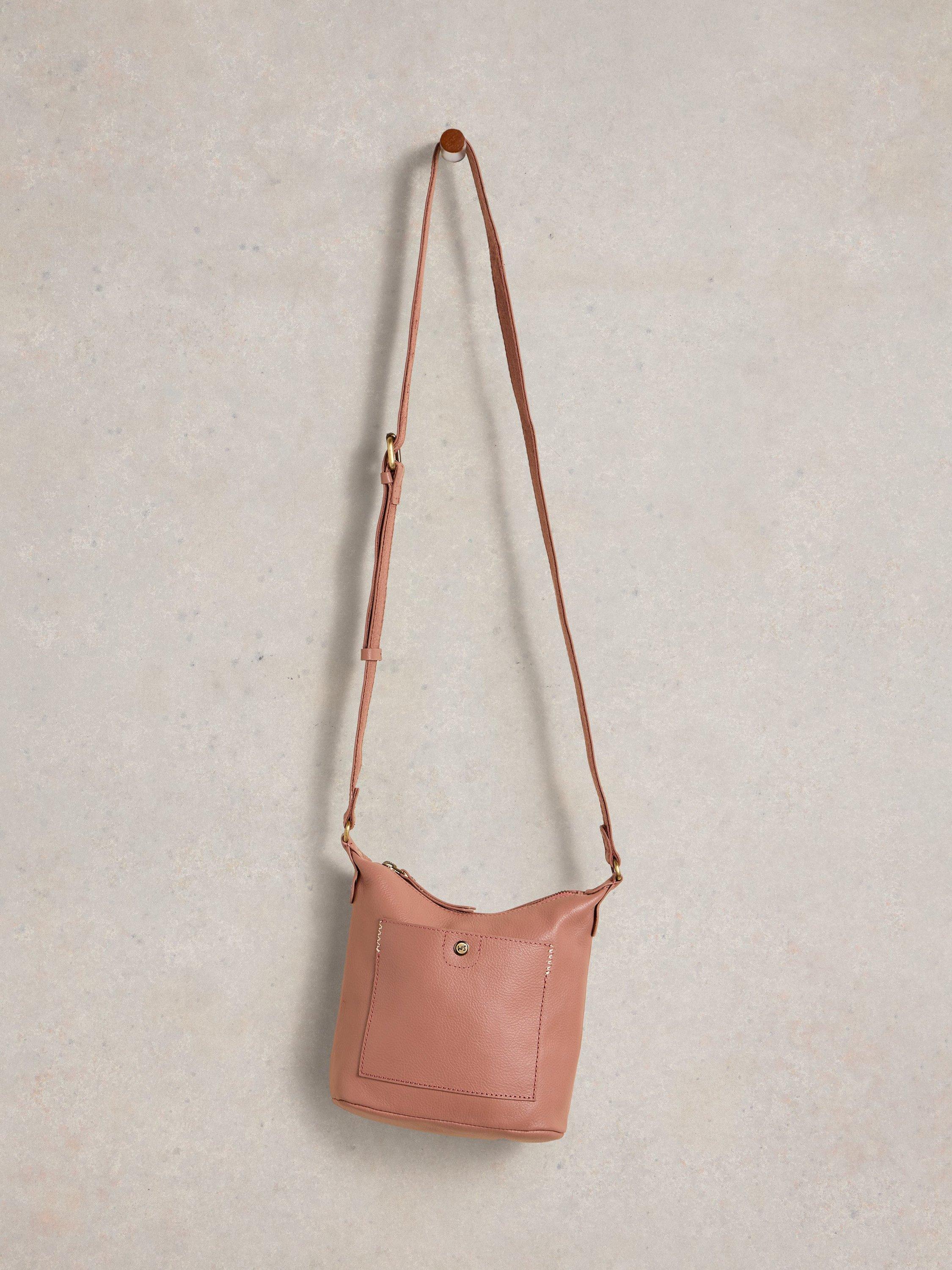 Product image 4 of 4, which shows White Stuff Mini Fern Leather Crossbody Bag, Mid Pink