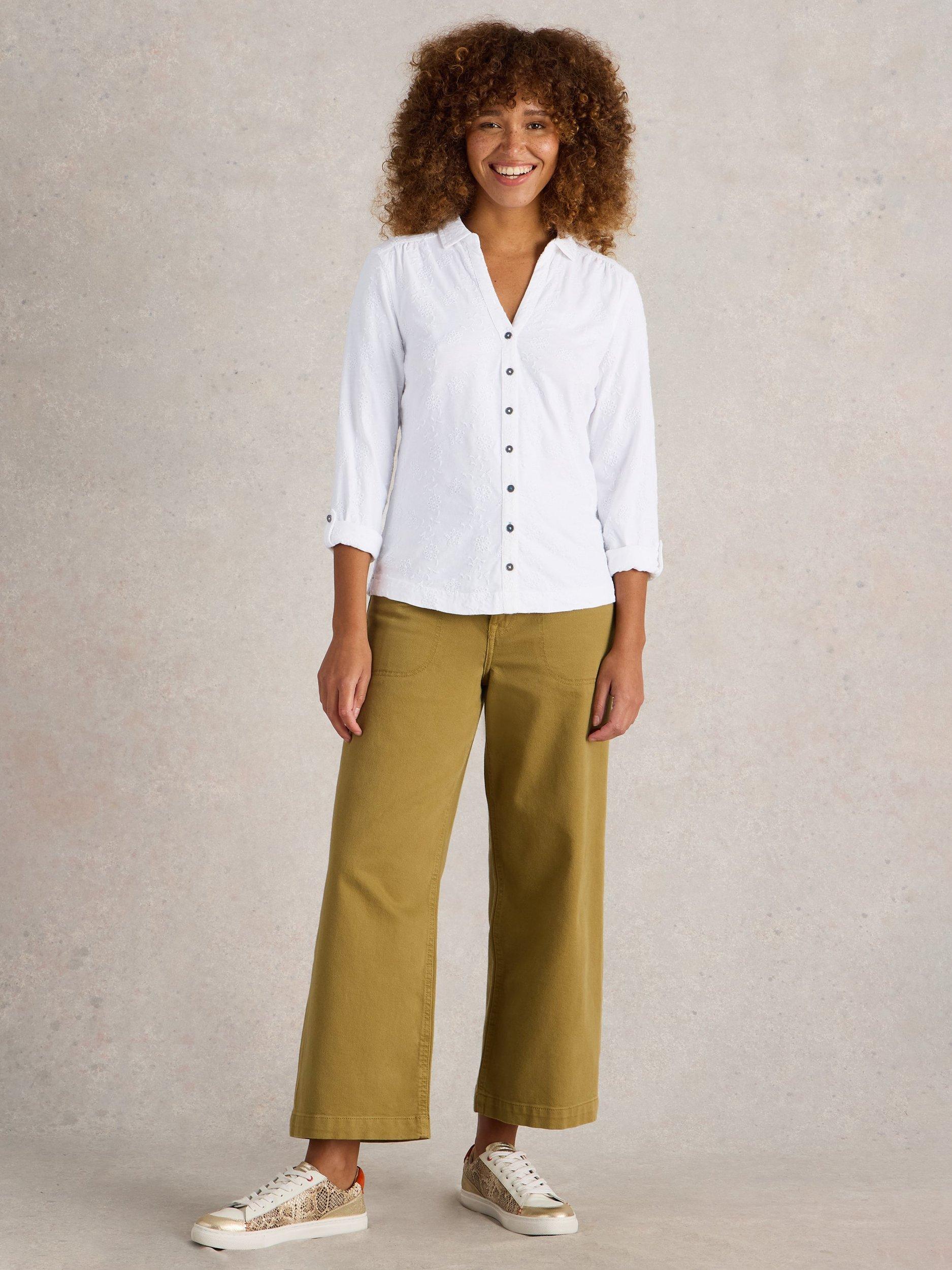 Product image 1 of 6, which shows White Stuff Annie Broderie Jersey Shirt, White, 6