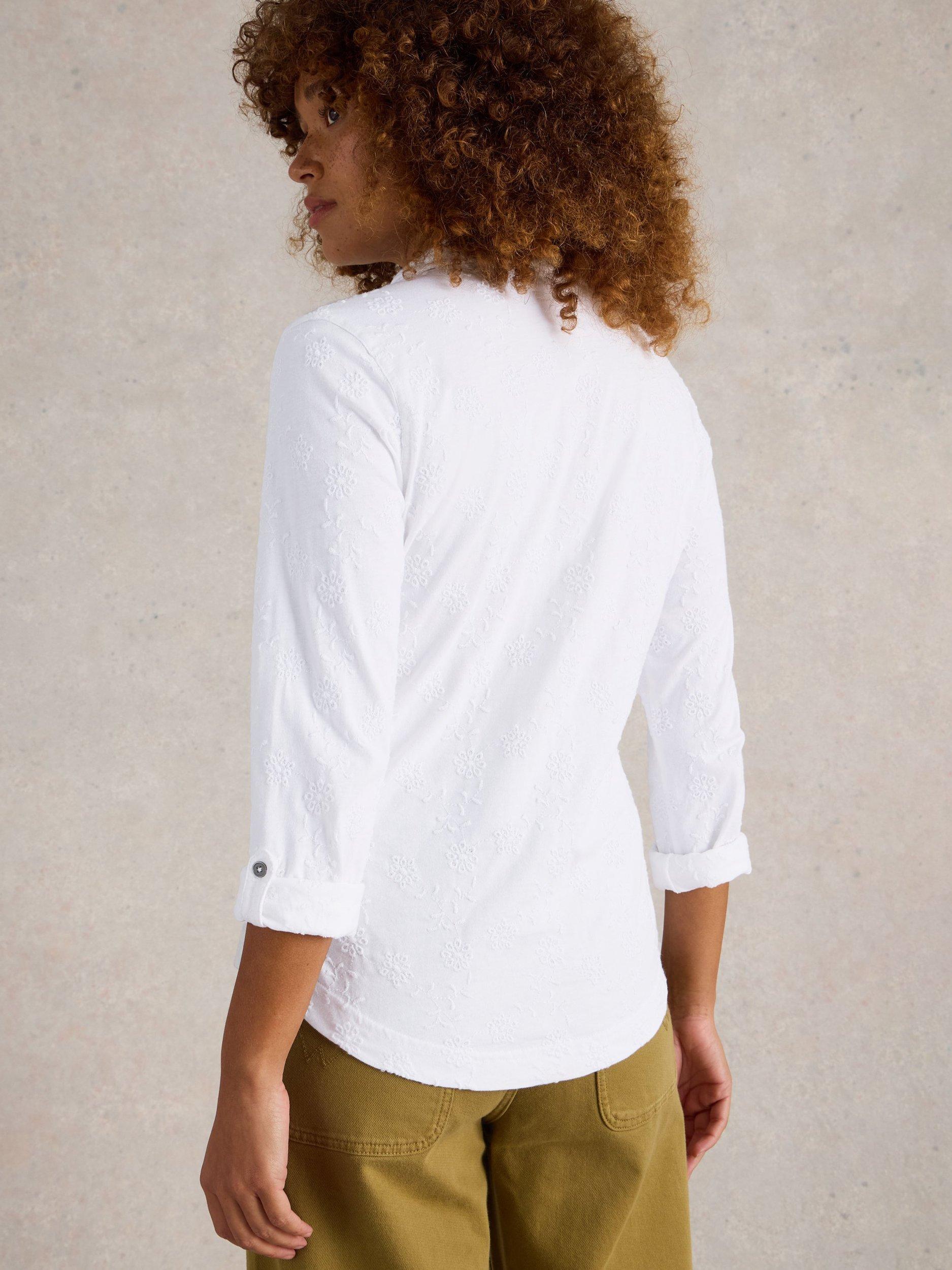Product image 2 of 6, which shows White Stuff Annie Broderie Jersey Shirt, White, 6