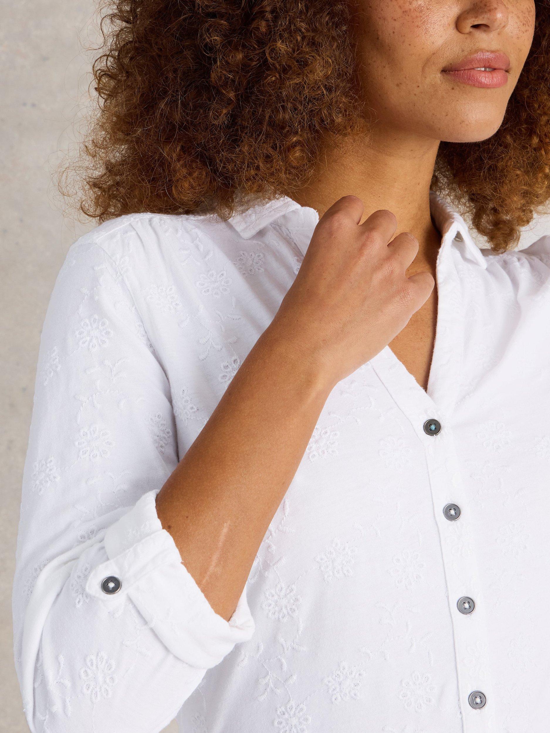 Product image 3 of 6, which shows White Stuff Annie Broderie Jersey Shirt, White, 6