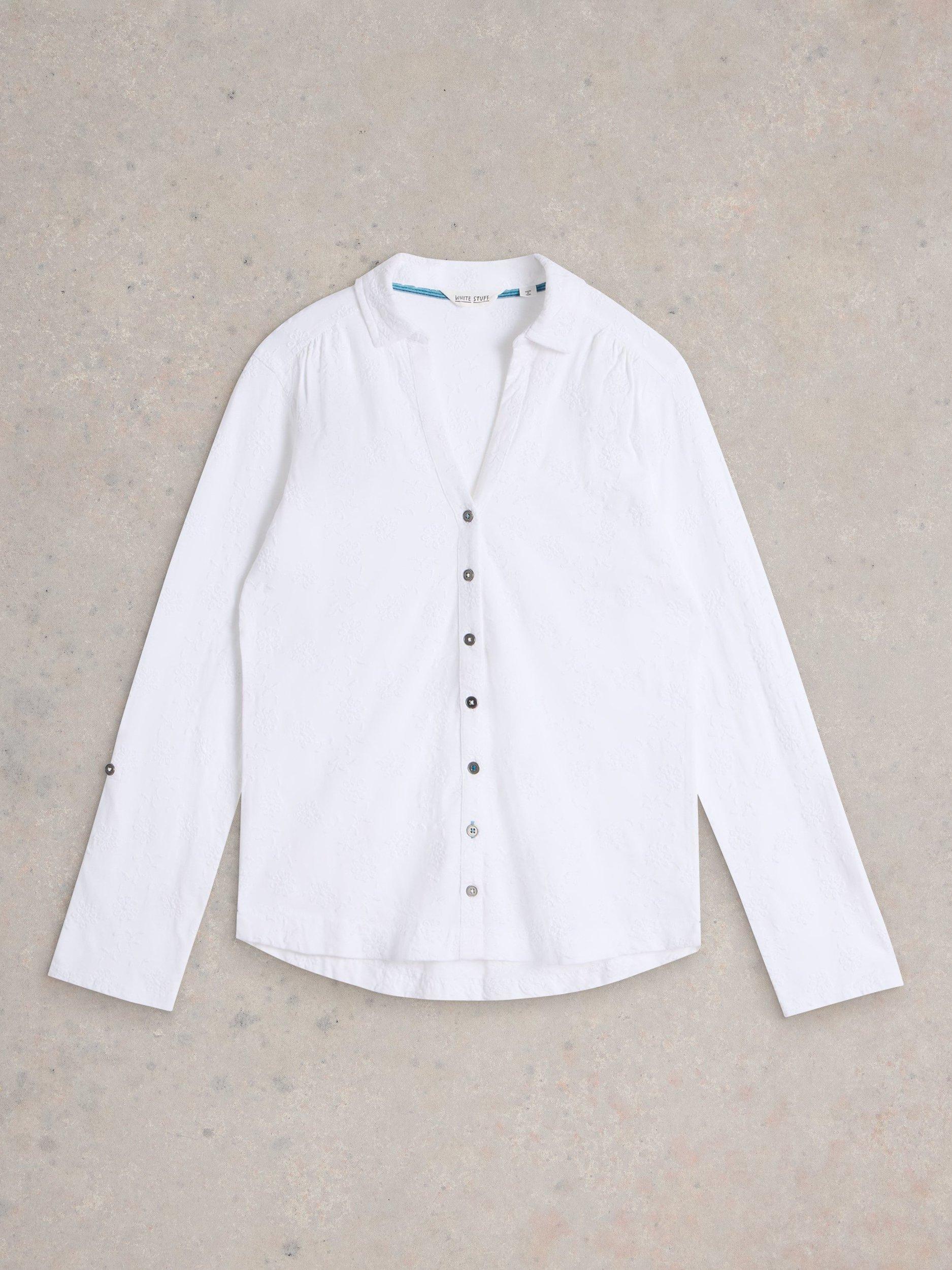 Product image 5 of 6, which shows White Stuff Annie Broderie Jersey Shirt, White, 6