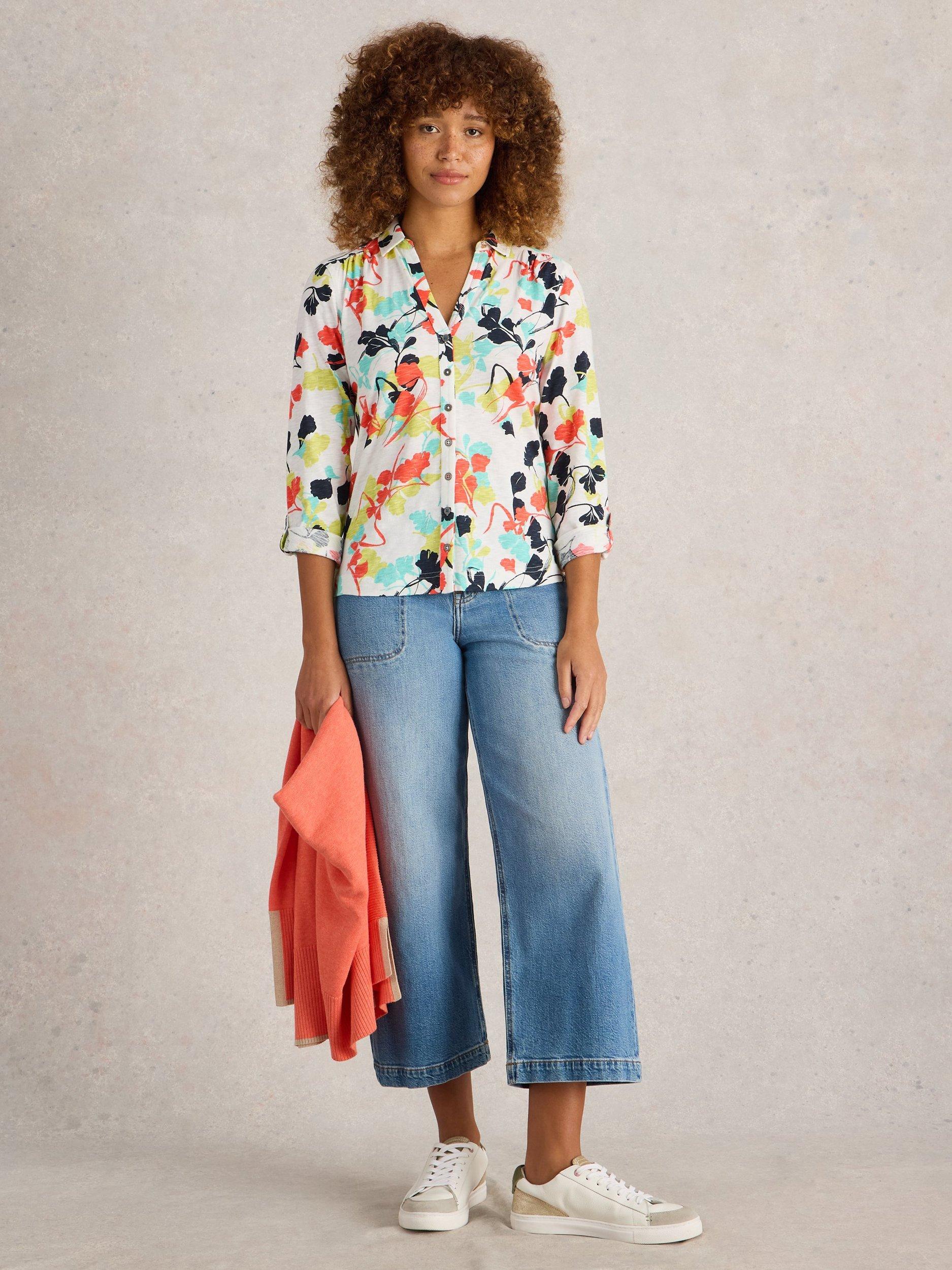 Product image 1 of 6, which shows White Stuff Annie Floral Jersey Shirt, Ivory/Multi, 10