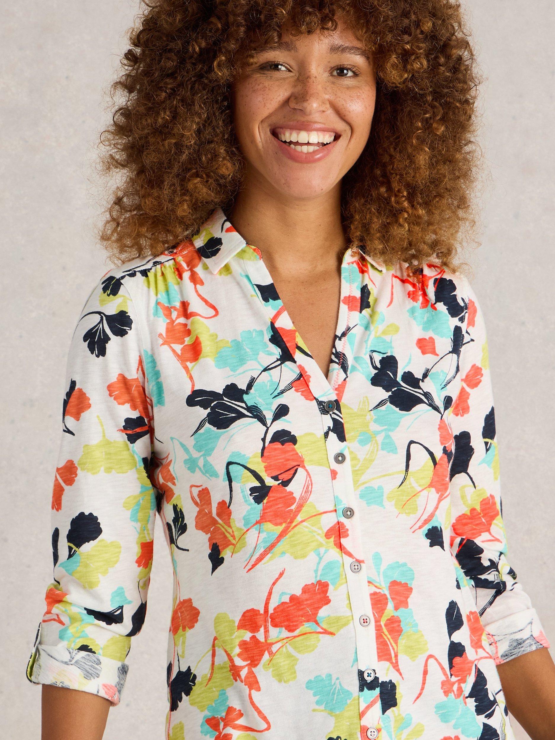 Product image 3 of 6, which shows White Stuff Annie Floral Jersey Shirt, Ivory/Multi, 10
