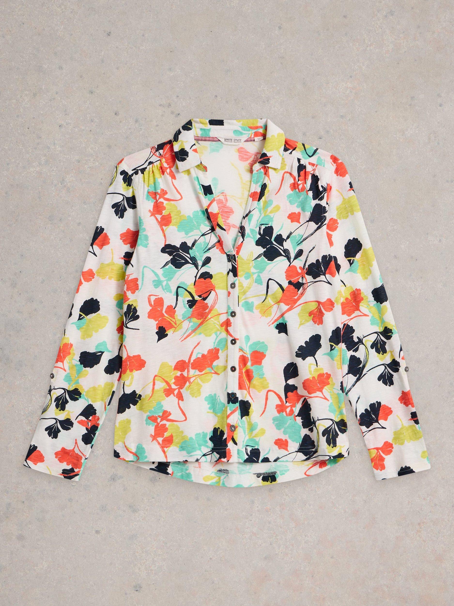 Product image 5 of 6, which shows White Stuff Annie Floral Jersey Shirt, Ivory/Multi, 10