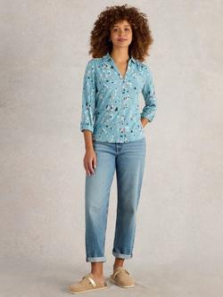 White Stuff Annie Abstract Spot Jersey Shirt, Teal/Multi, Teal/Multi