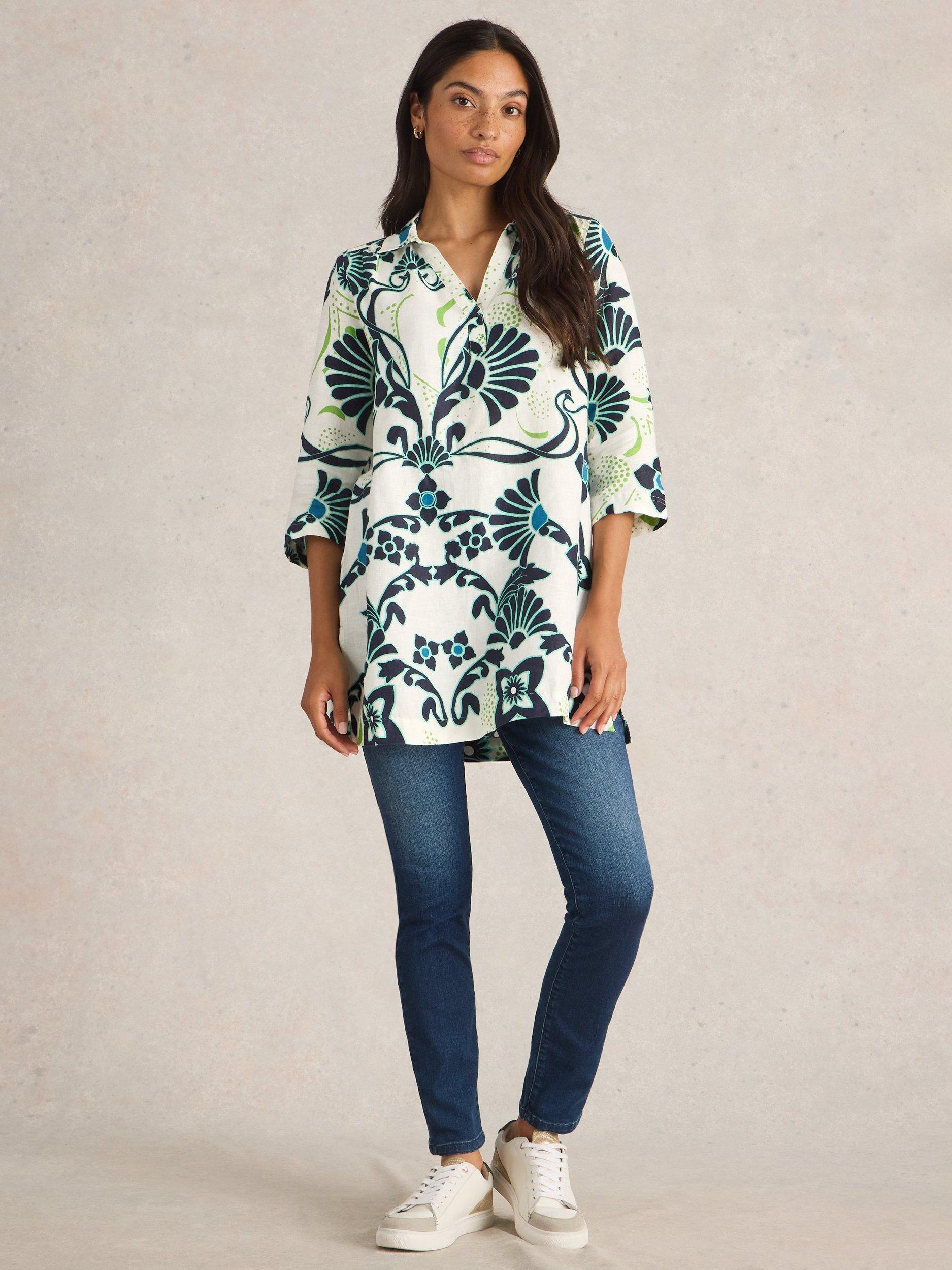 Product image 1 of 6, which shows White Stuff Blake Paisley Print Linen Tunic, Ivory/Multi, 6