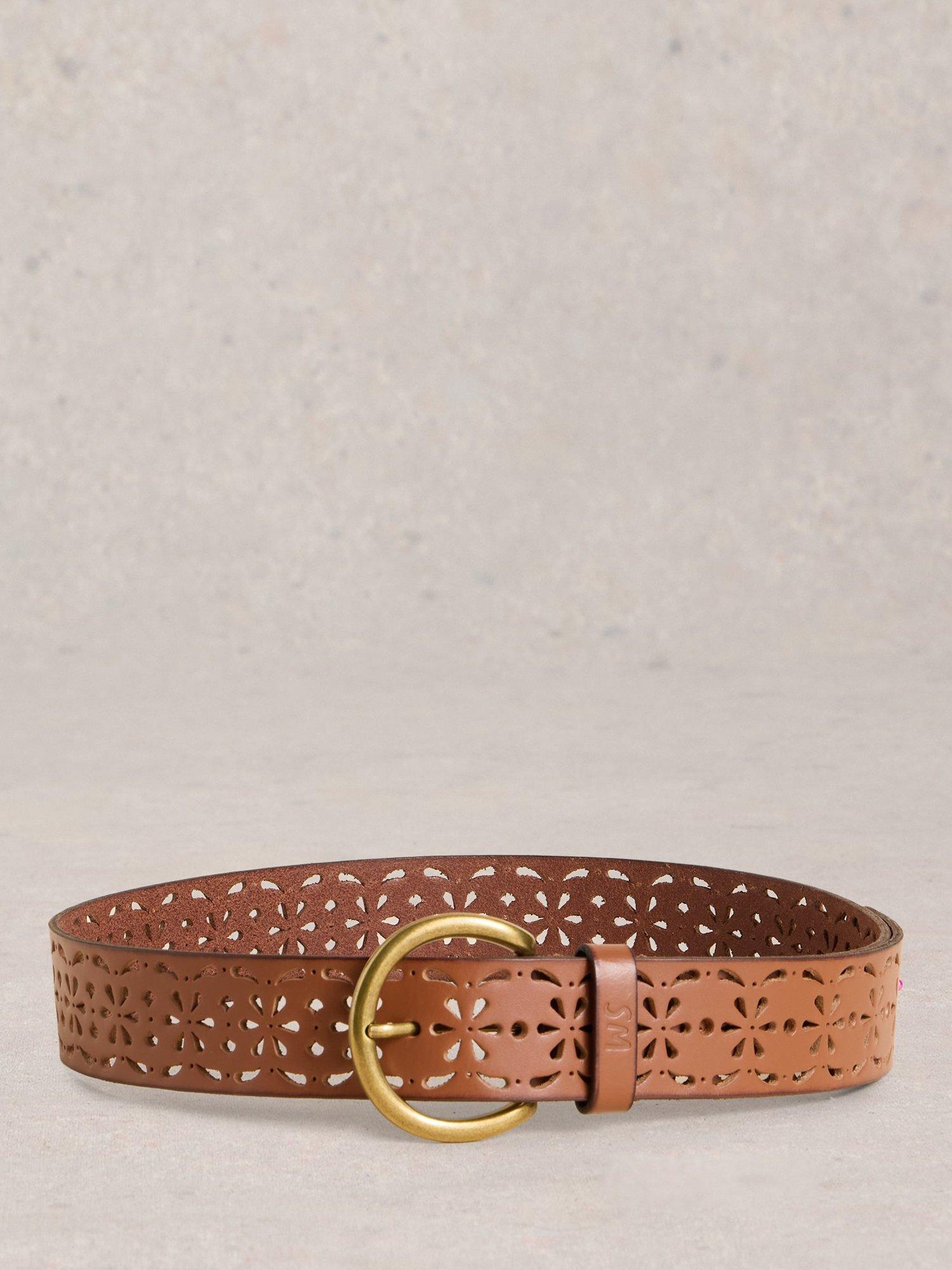 Product image 2 of 3, which shows White Stuff Floral Cut Out Leather Belt, Mid Tan, S-M