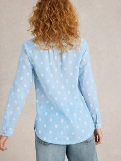 White Stuff Sophie Embroidered Square Pure Organic Cotton Shirt, Blue/Multi - view 2, Blue/Multi