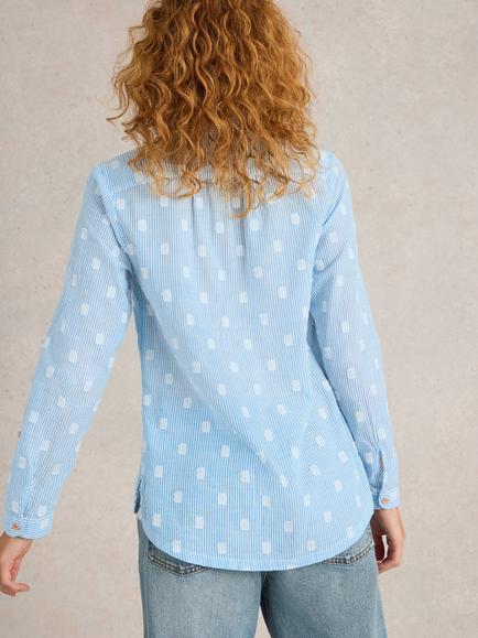 White Stuff Sophie Embroidered Square Pure Organic Cotton Shirt, Blue/Multi - view 2, Blue/Multi