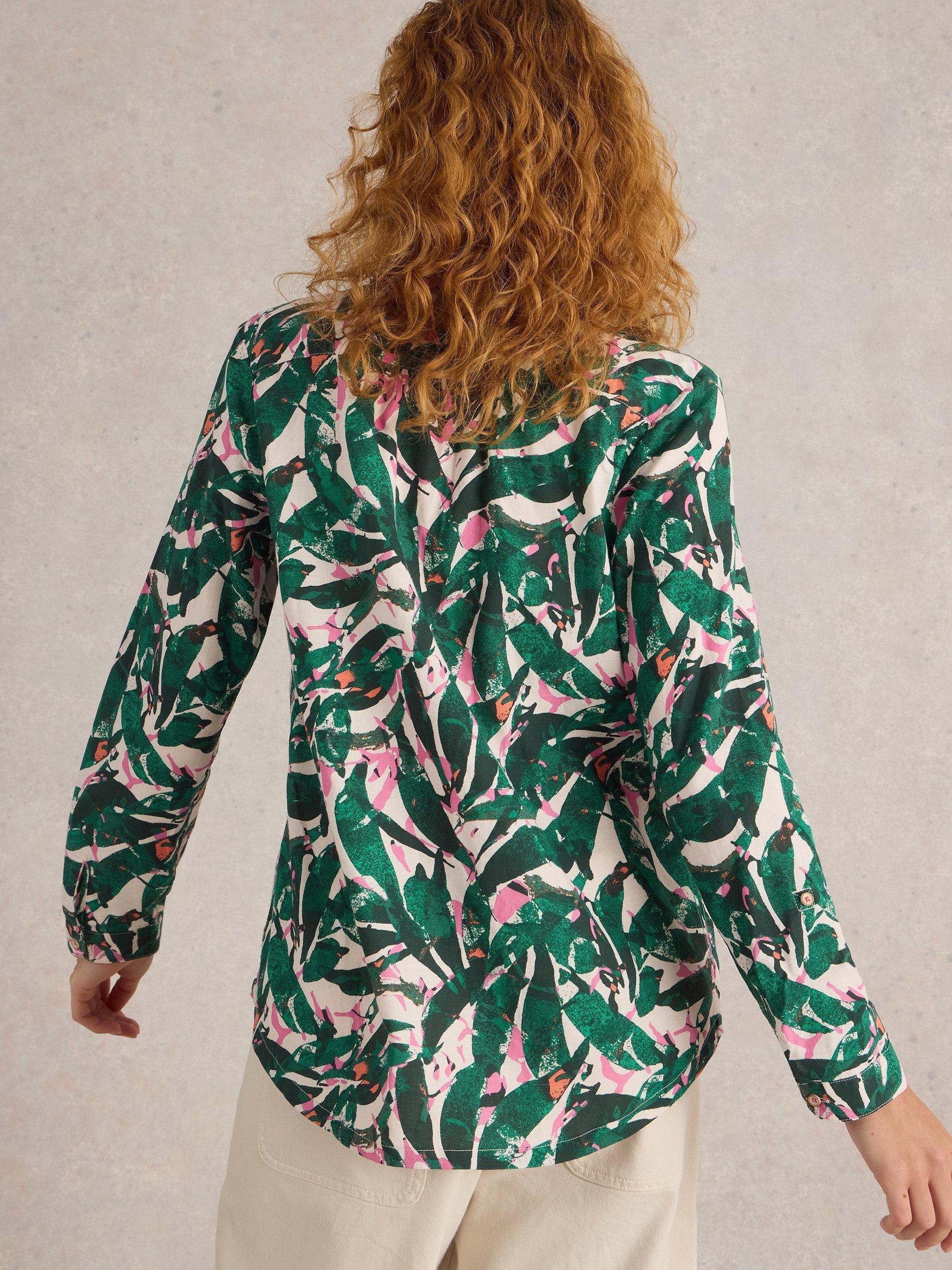 Product image 2 of 6, which shows White Stuff Sophie Palms Pure Organic Cotton Shirt, Green/Multi, 8