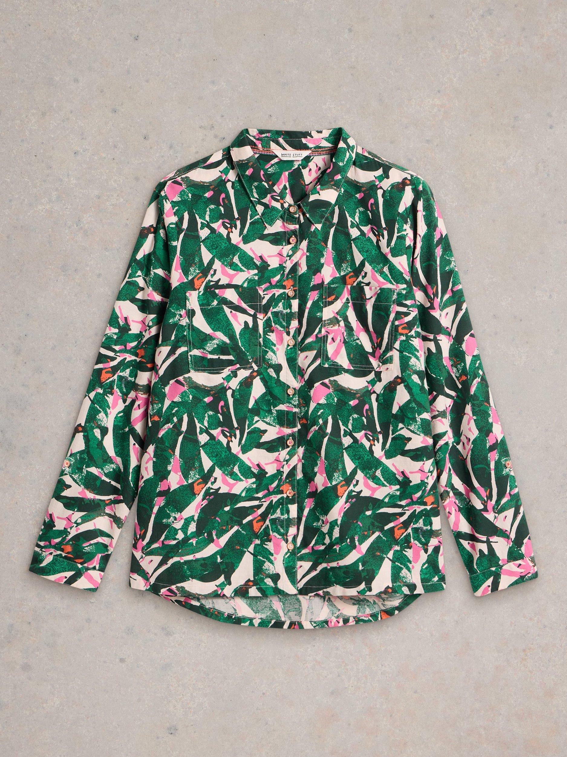 Product image 5 of 6, which shows White Stuff Sophie Palms Pure Organic Cotton Shirt, Green/Multi, 8