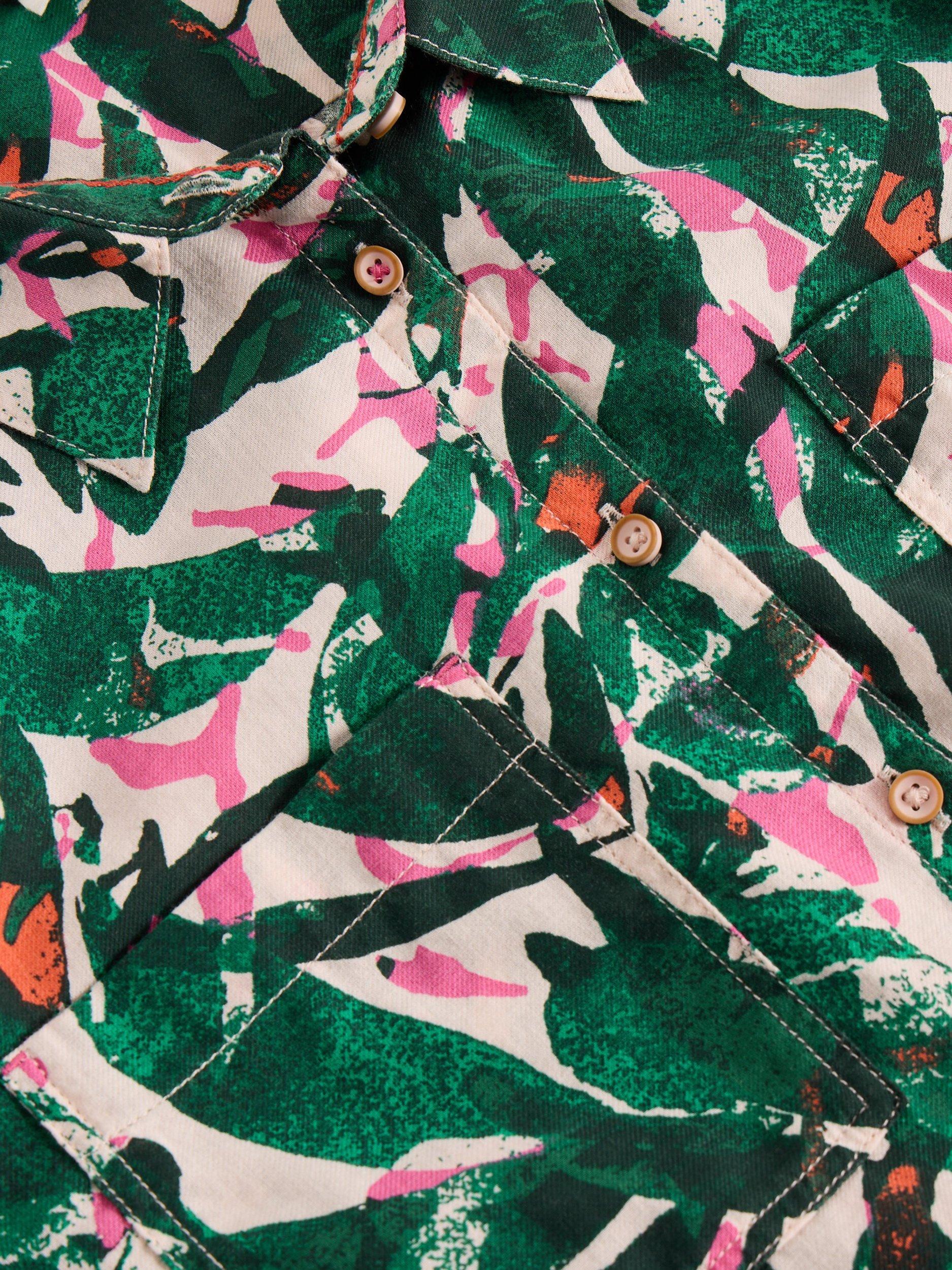 Product image 6 of 6, which shows White Stuff Sophie Palms Pure Organic Cotton Shirt, Green/Multi, 8