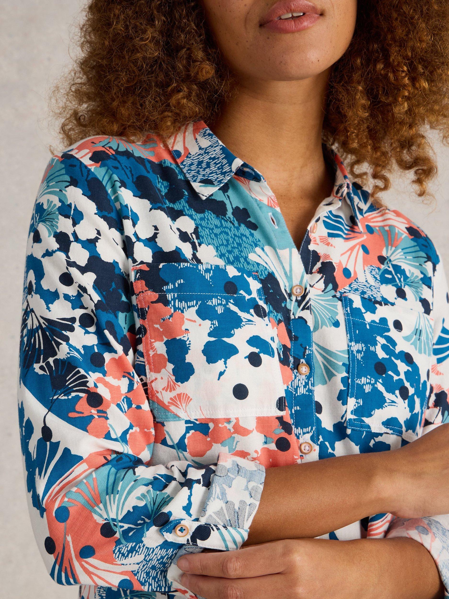 Product image 3 of 6, which shows White Stuff Sophie Floral Pure Organic Cotton Shirt, Ivory/Multi, 6